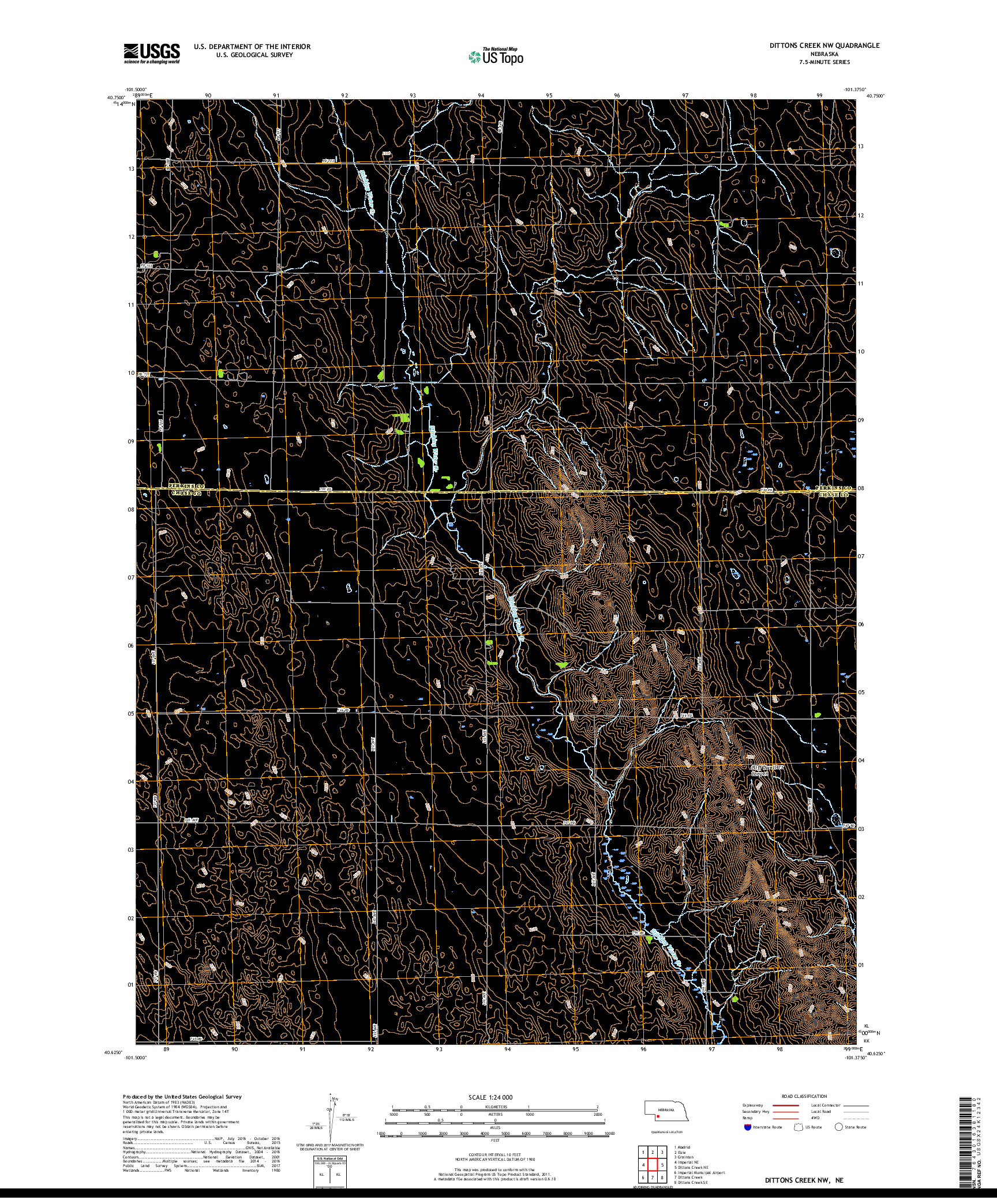 USGS US TOPO 7.5-MINUTE MAP FOR DITTONS CREEK NW, NE 2017