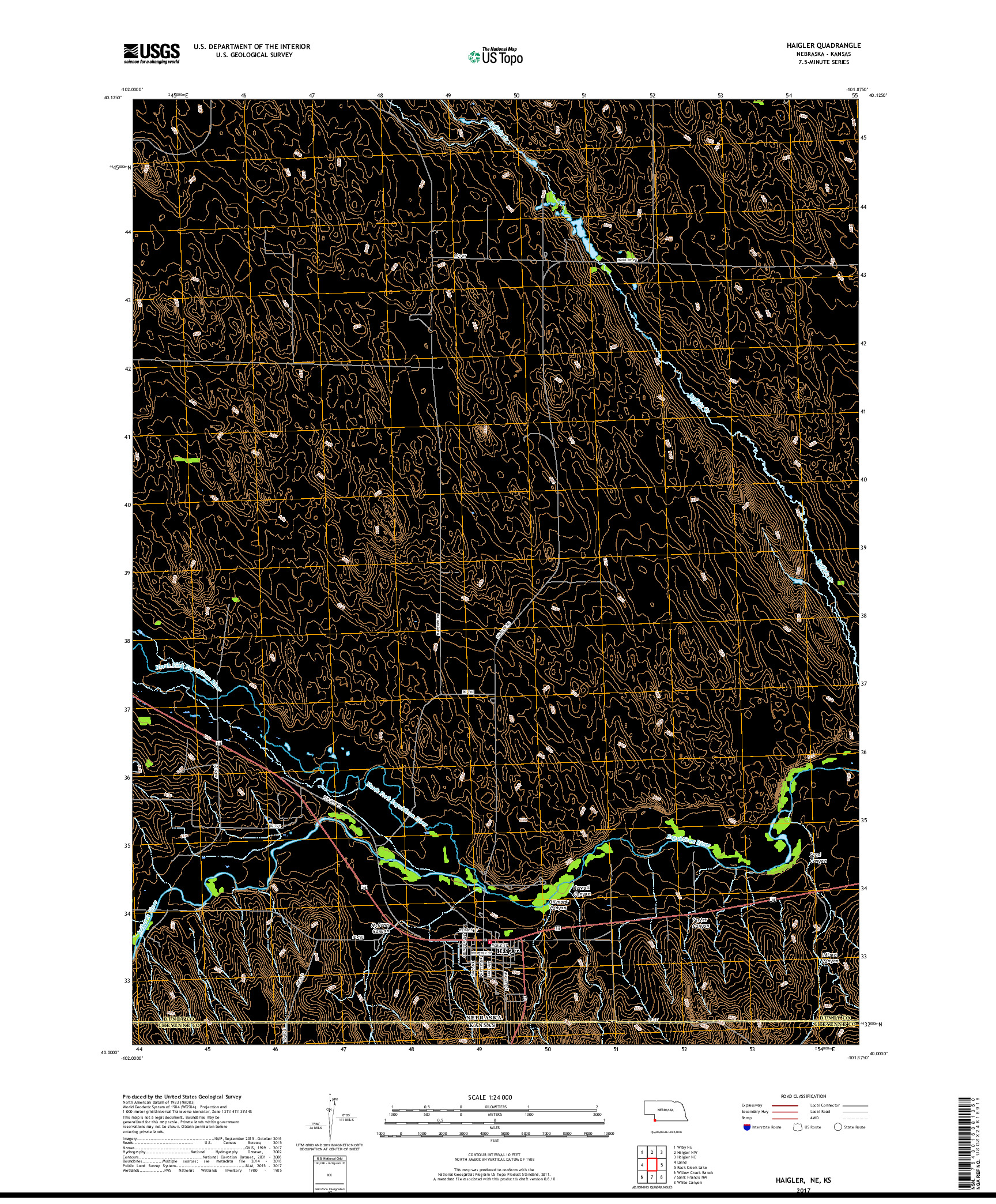 USGS US TOPO 7.5-MINUTE MAP FOR HAIGLER, NE,KS 2017