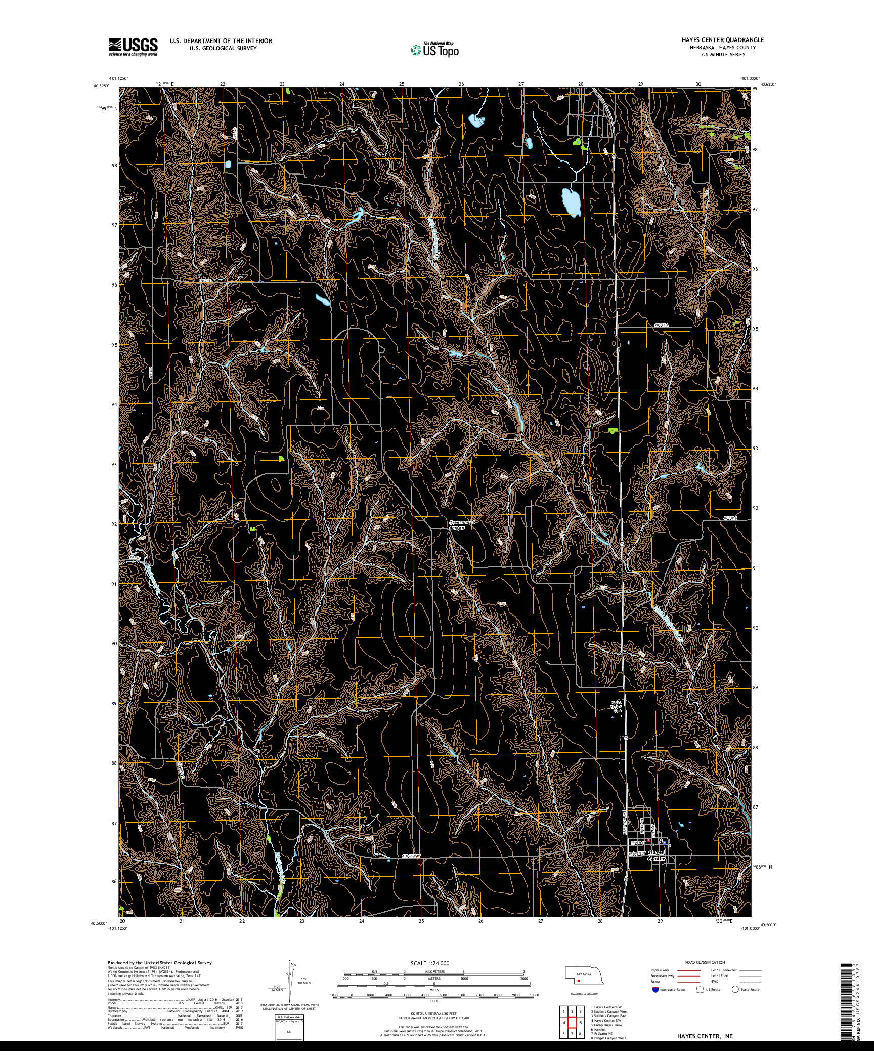 USGS US TOPO 7.5-MINUTE MAP FOR HAYES CENTER, NE 2017