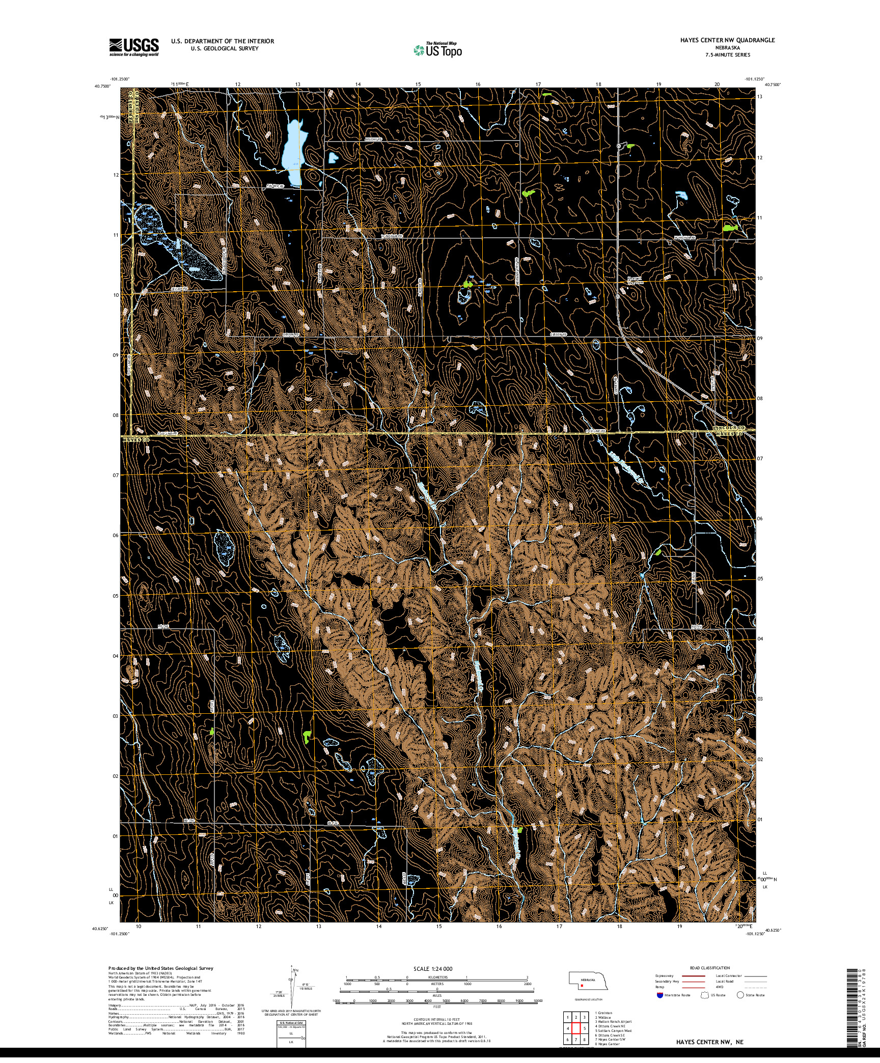 USGS US TOPO 7.5-MINUTE MAP FOR HAYES CENTER NW, NE 2017