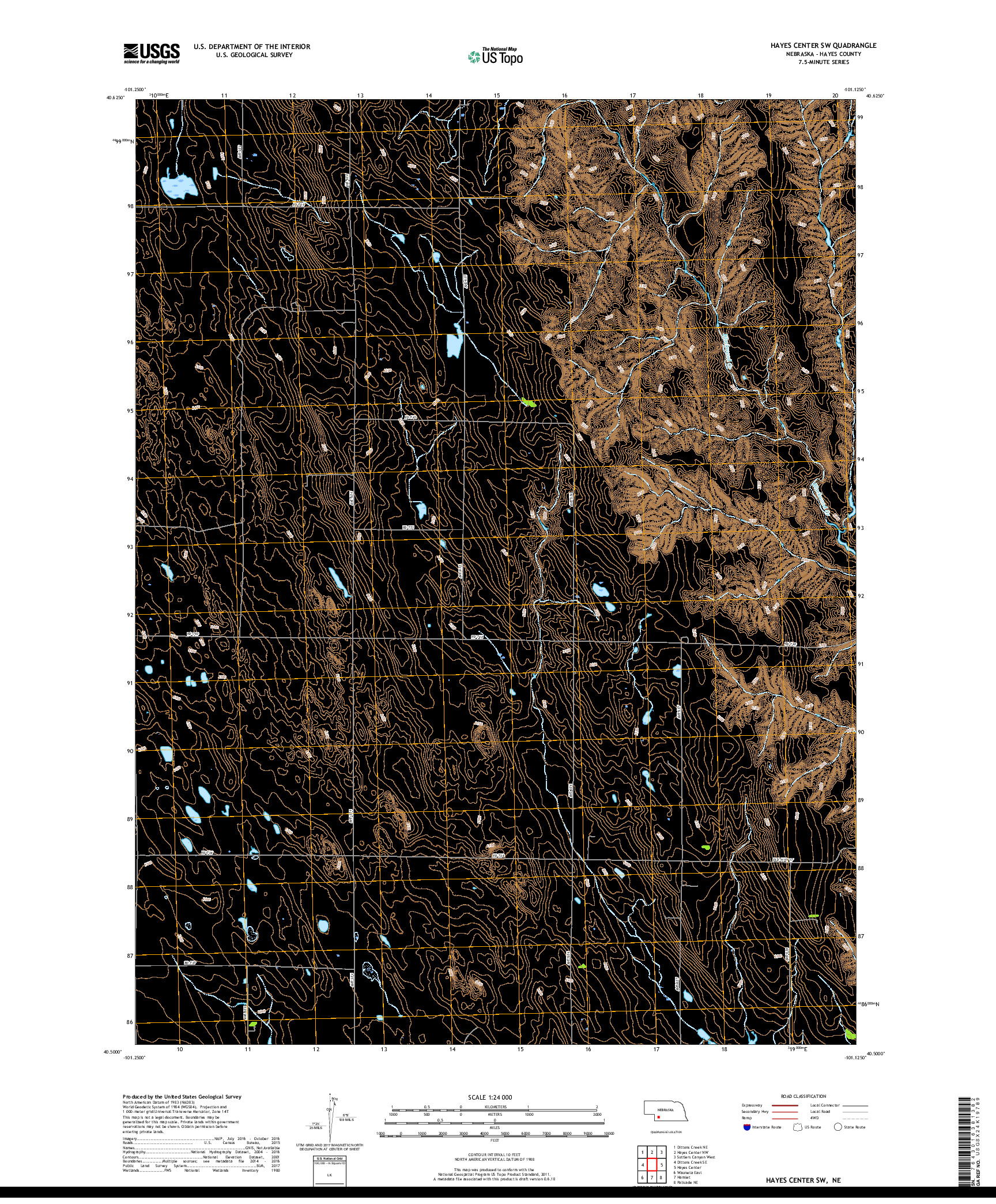 USGS US TOPO 7.5-MINUTE MAP FOR HAYES CENTER SW, NE 2017