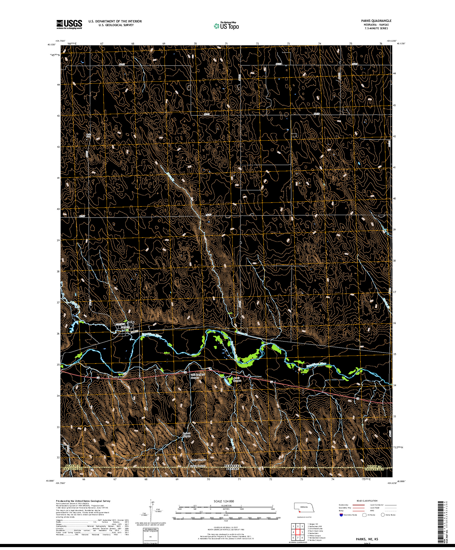 USGS US TOPO 7.5-MINUTE MAP FOR PARKS, NE,KS 2017