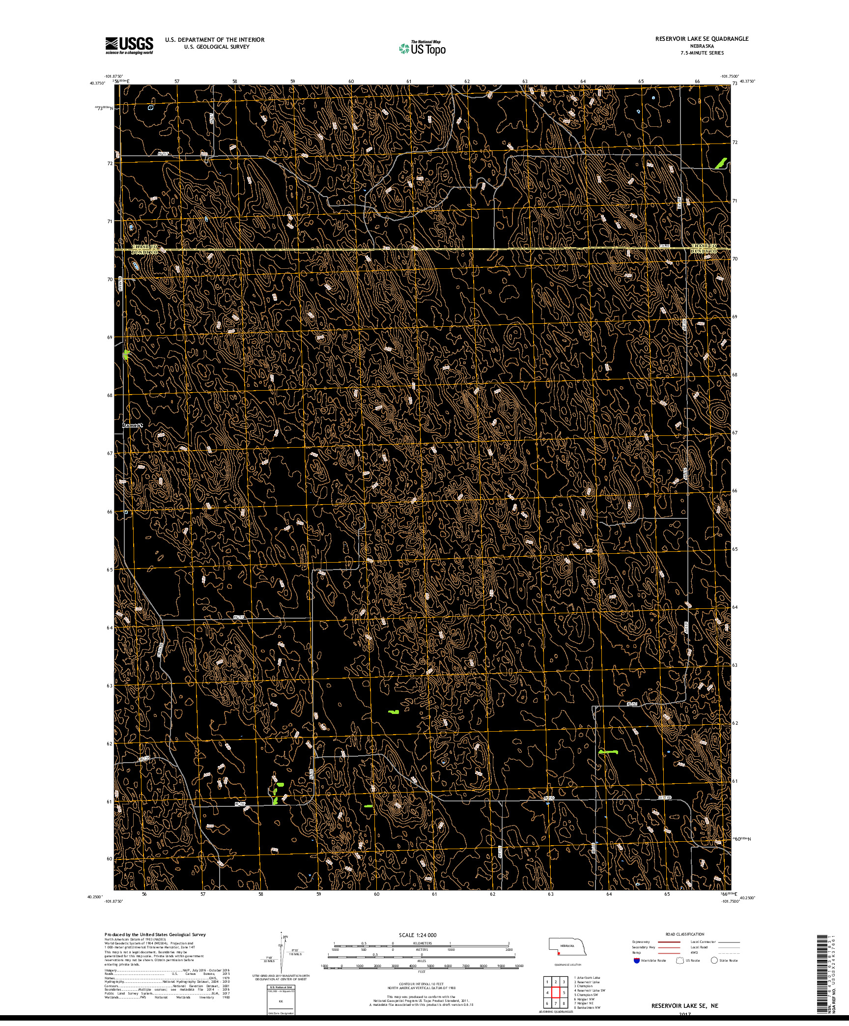 USGS US TOPO 7.5-MINUTE MAP FOR RESERVOIR LAKE SE, NE 2017