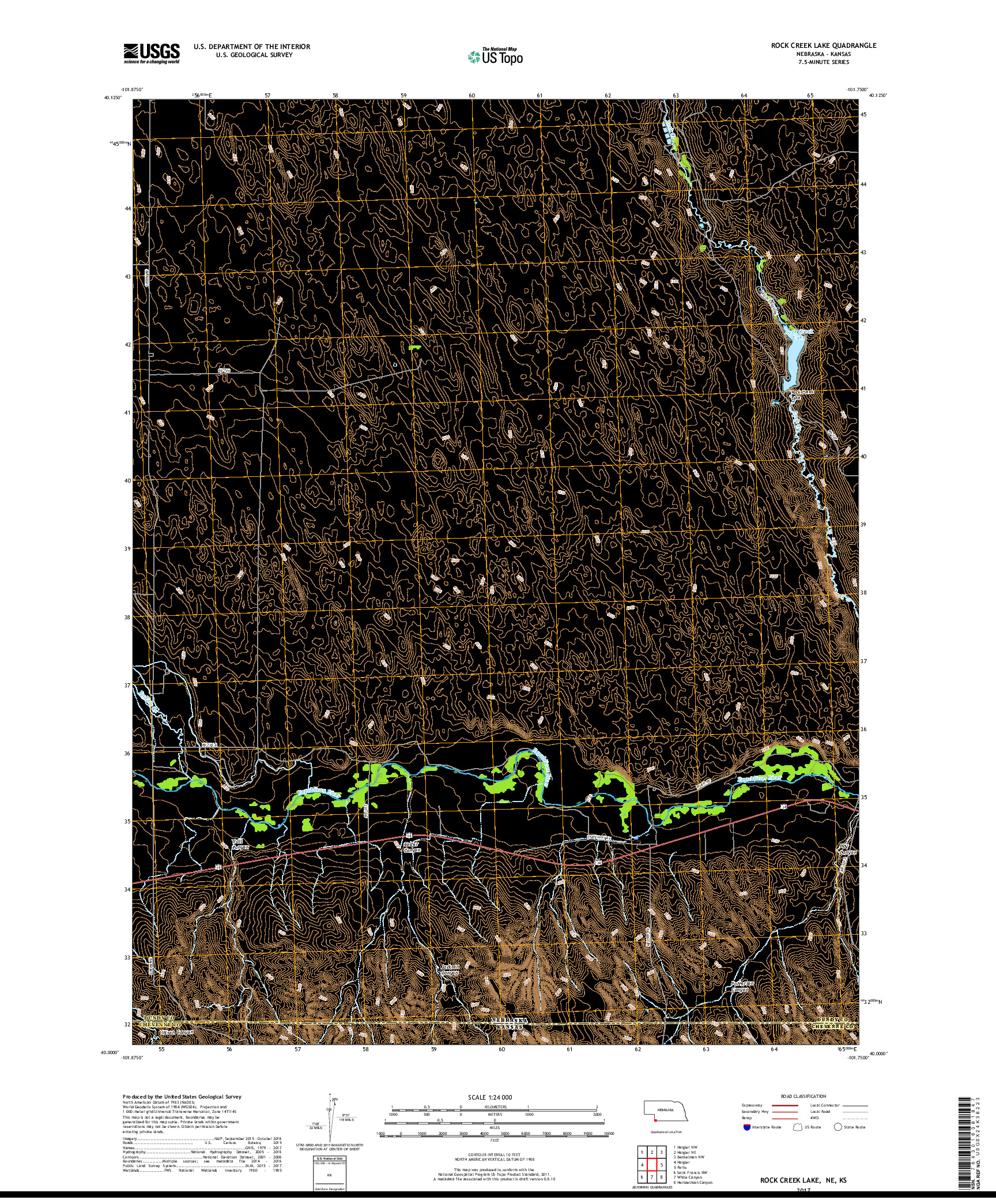 USGS US TOPO 7.5-MINUTE MAP FOR ROCK CREEK LAKE, NE,KS 2017