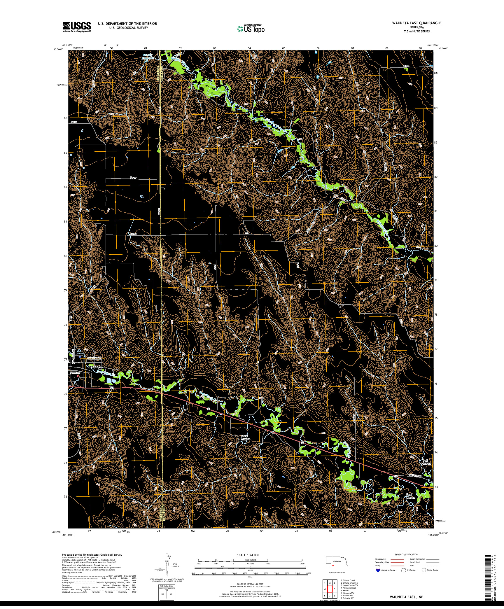 USGS US TOPO 7.5-MINUTE MAP FOR WAUNETA EAST, NE 2017