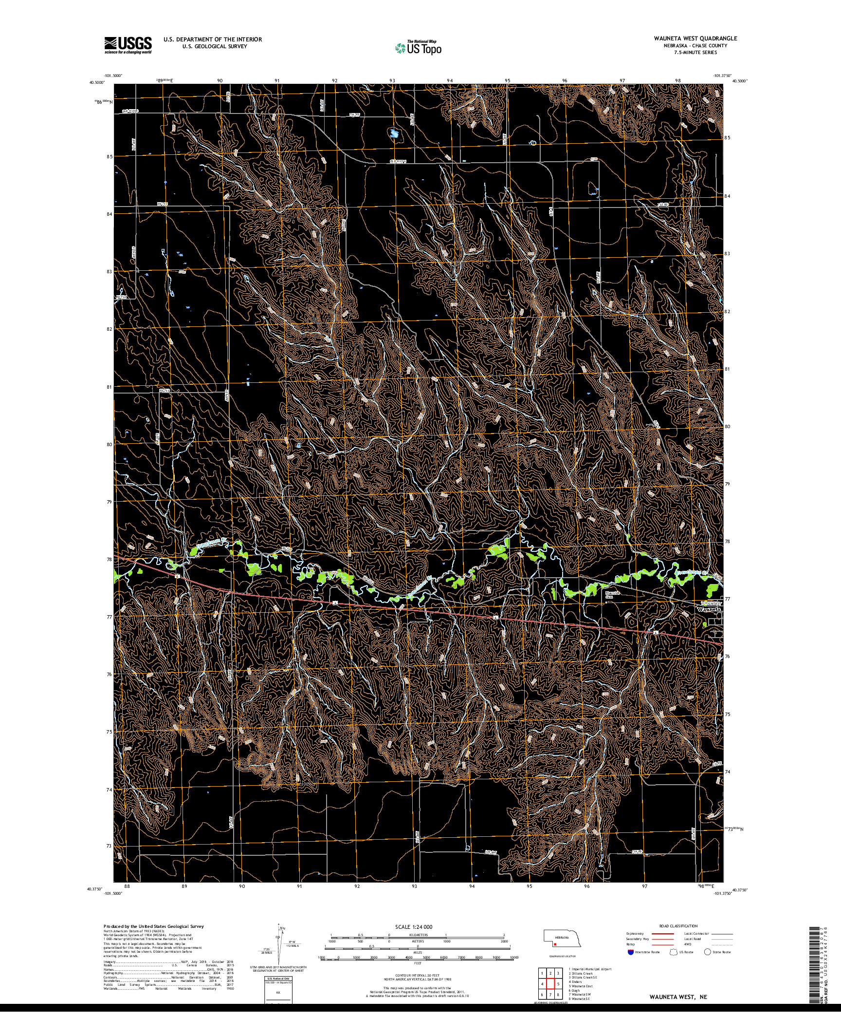 USGS US TOPO 7.5-MINUTE MAP FOR WAUNETA WEST, NE 2017