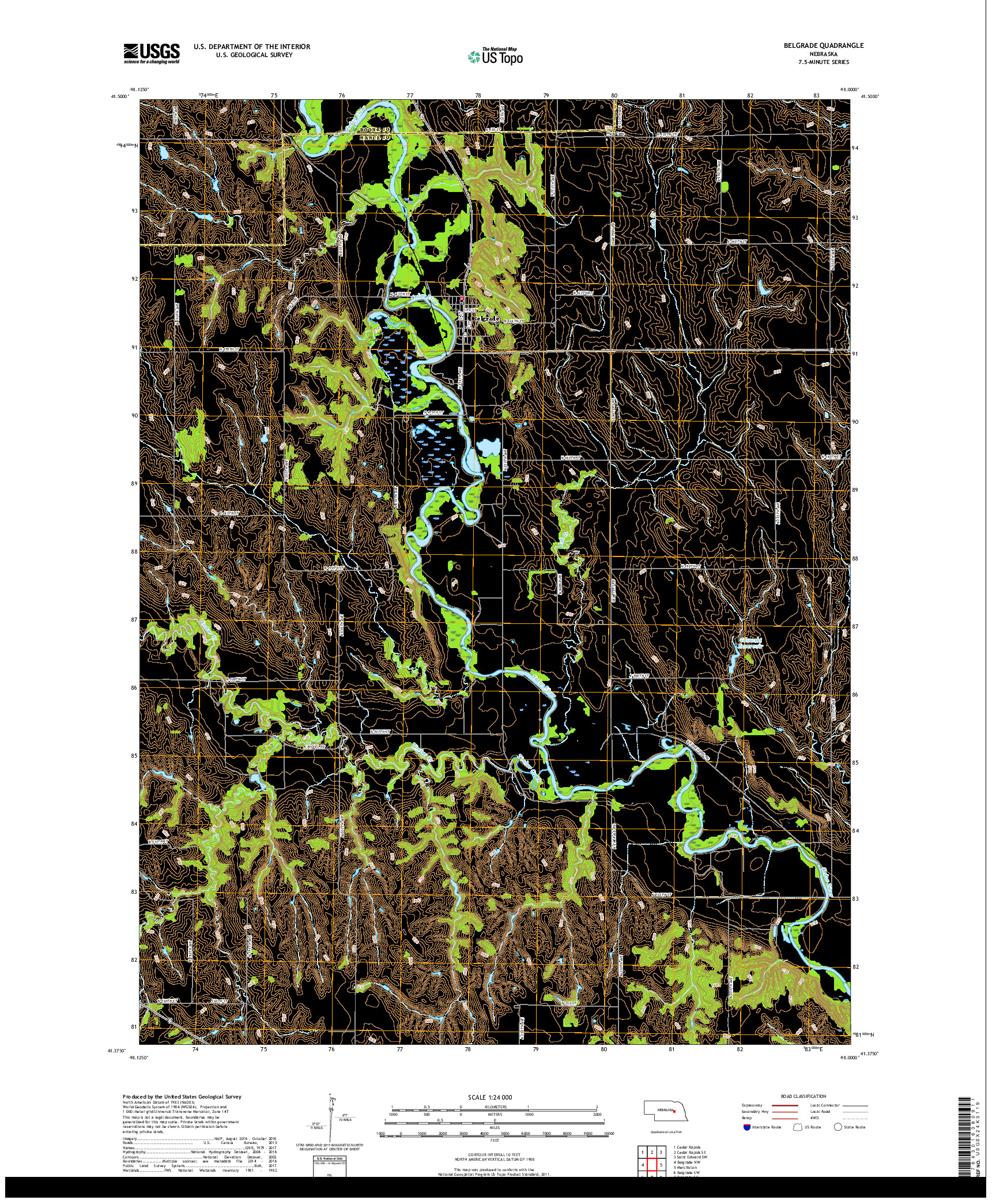 USGS US TOPO 7.5-MINUTE MAP FOR BELGRADE, NE 2017