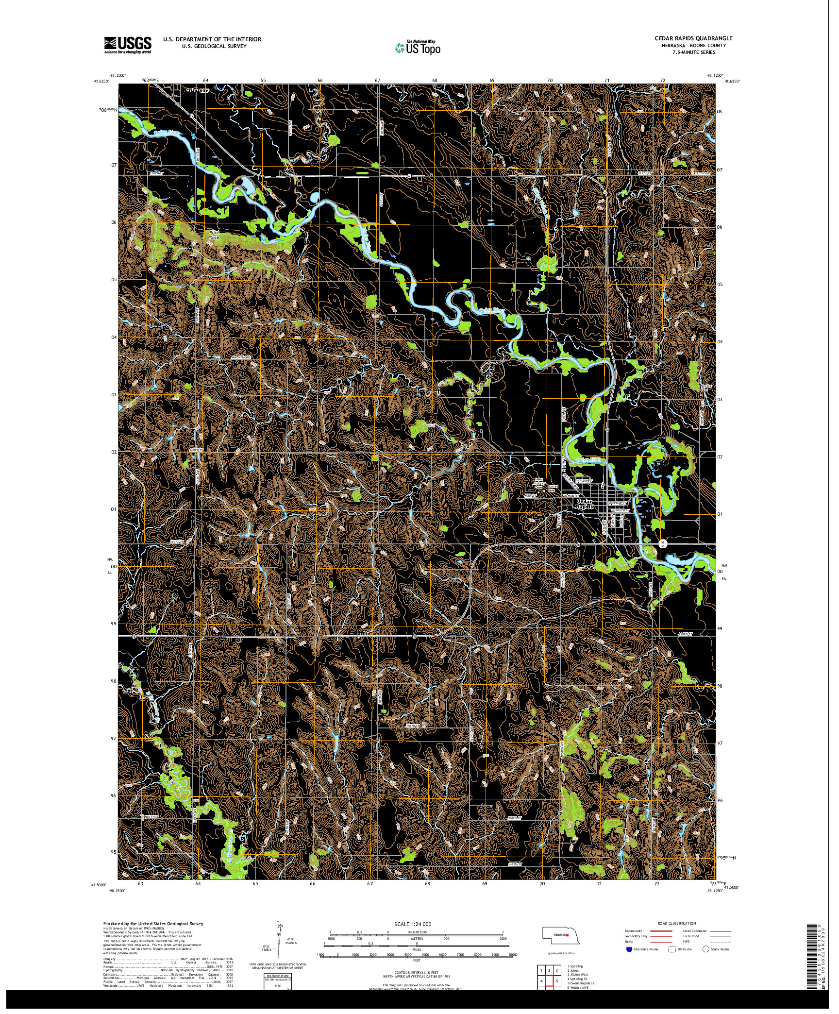 USGS US TOPO 7.5-MINUTE MAP FOR CEDAR RAPIDS, NE 2017