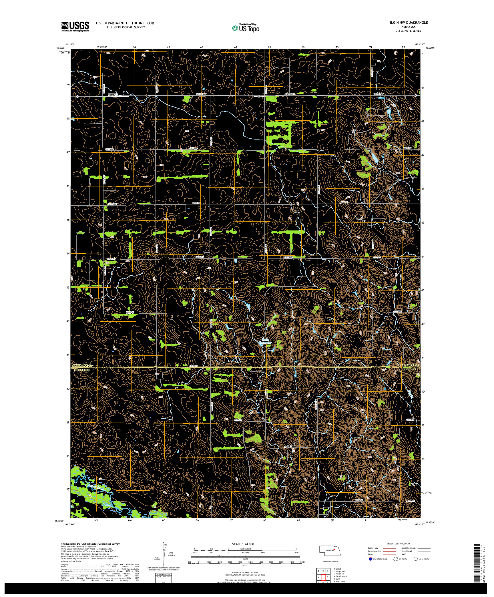 USGS US TOPO 7.5-MINUTE MAP FOR ELGIN NW, NE 2017