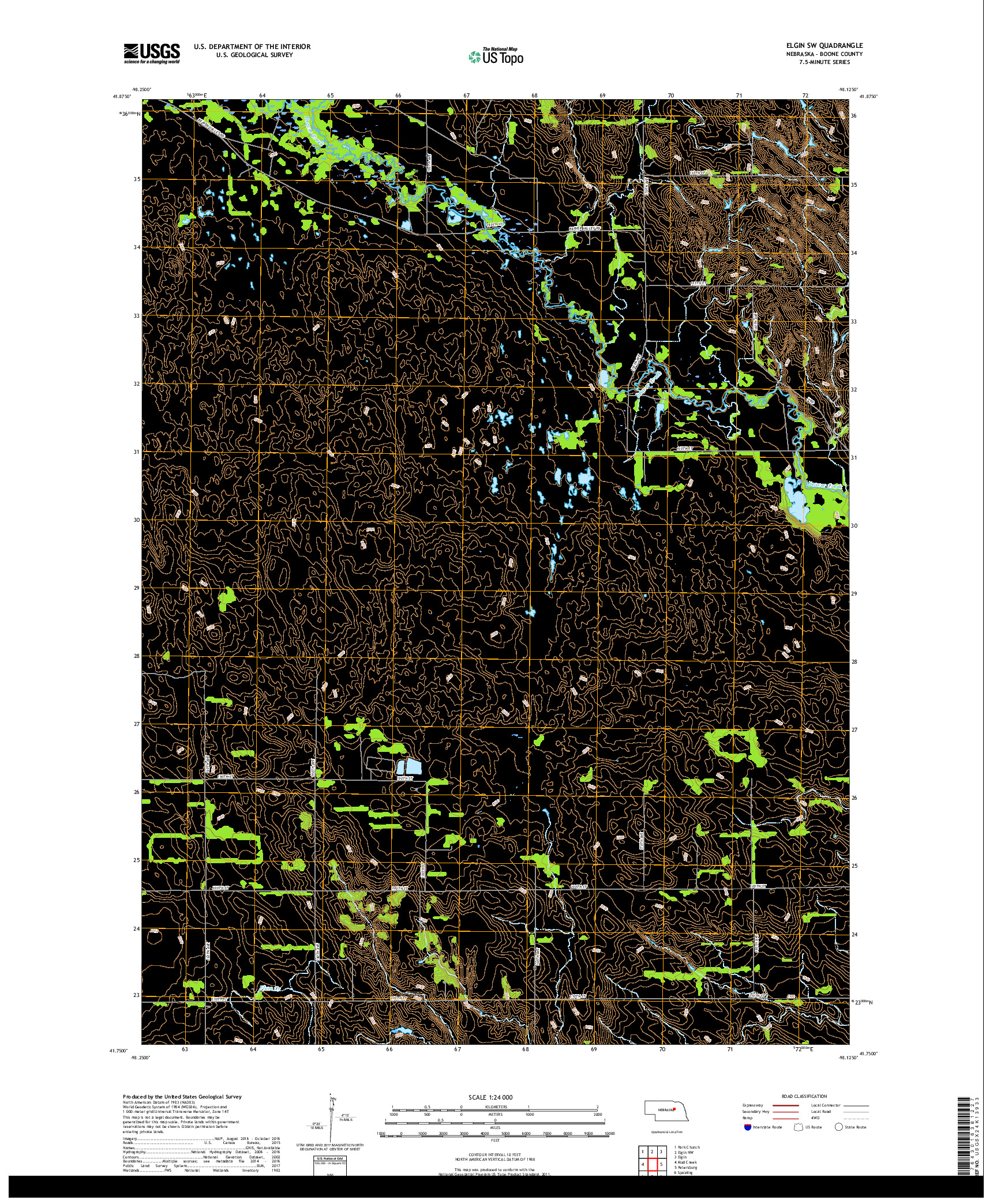 USGS US TOPO 7.5-MINUTE MAP FOR ELGIN SW, NE 2017