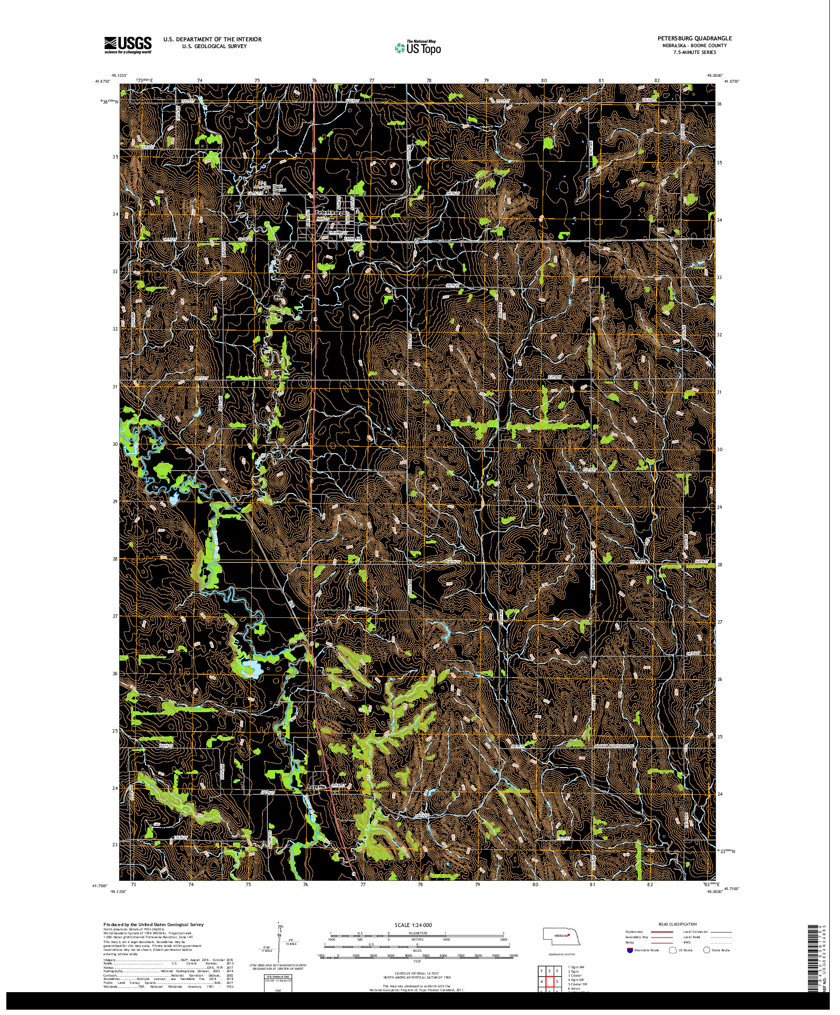 USGS US TOPO 7.5-MINUTE MAP FOR PETERSBURG, NE 2017