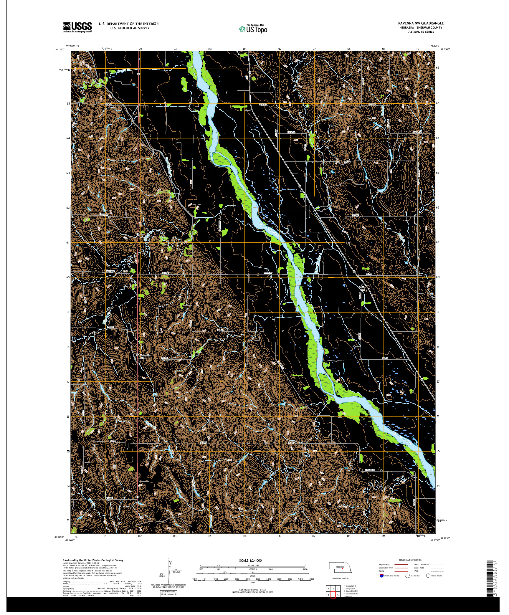 USGS US TOPO 7.5-MINUTE MAP FOR RAVENNA NW, NE 2017