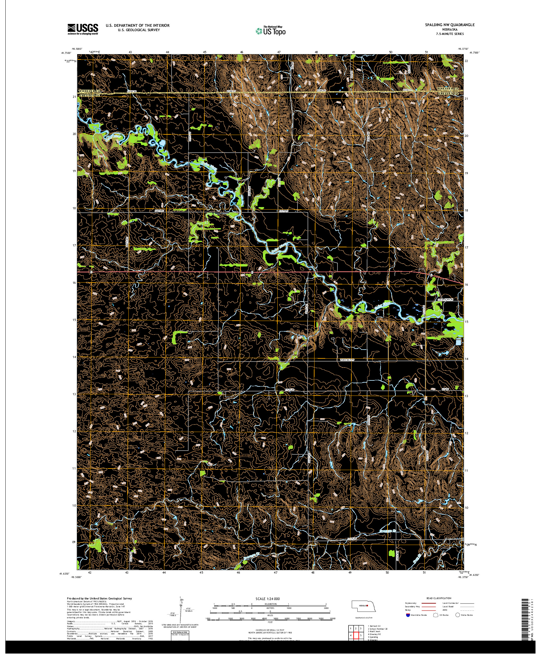 USGS US TOPO 7.5-MINUTE MAP FOR SPALDING NW, NE 2017