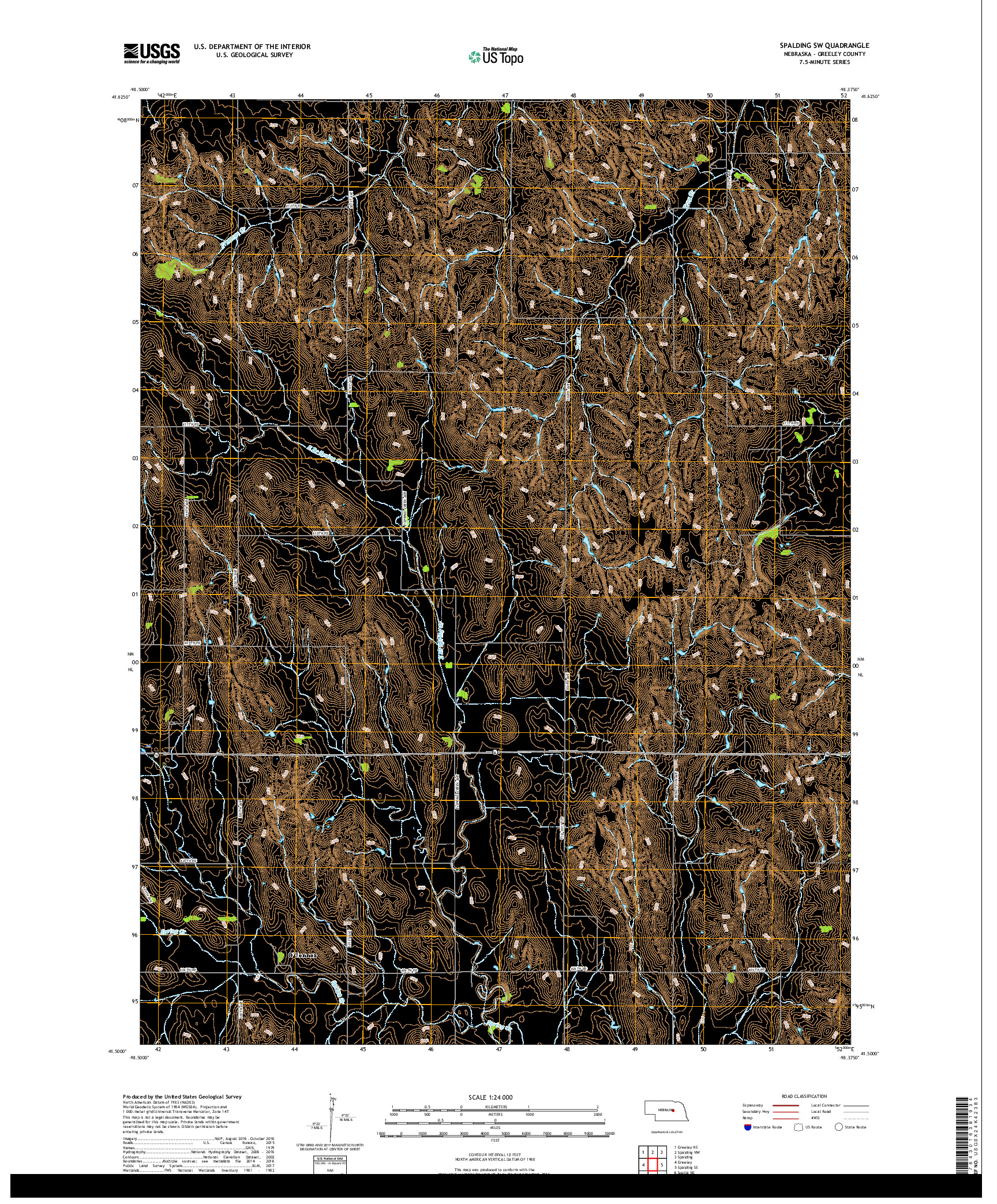 USGS US TOPO 7.5-MINUTE MAP FOR SPALDING SW, NE 2017