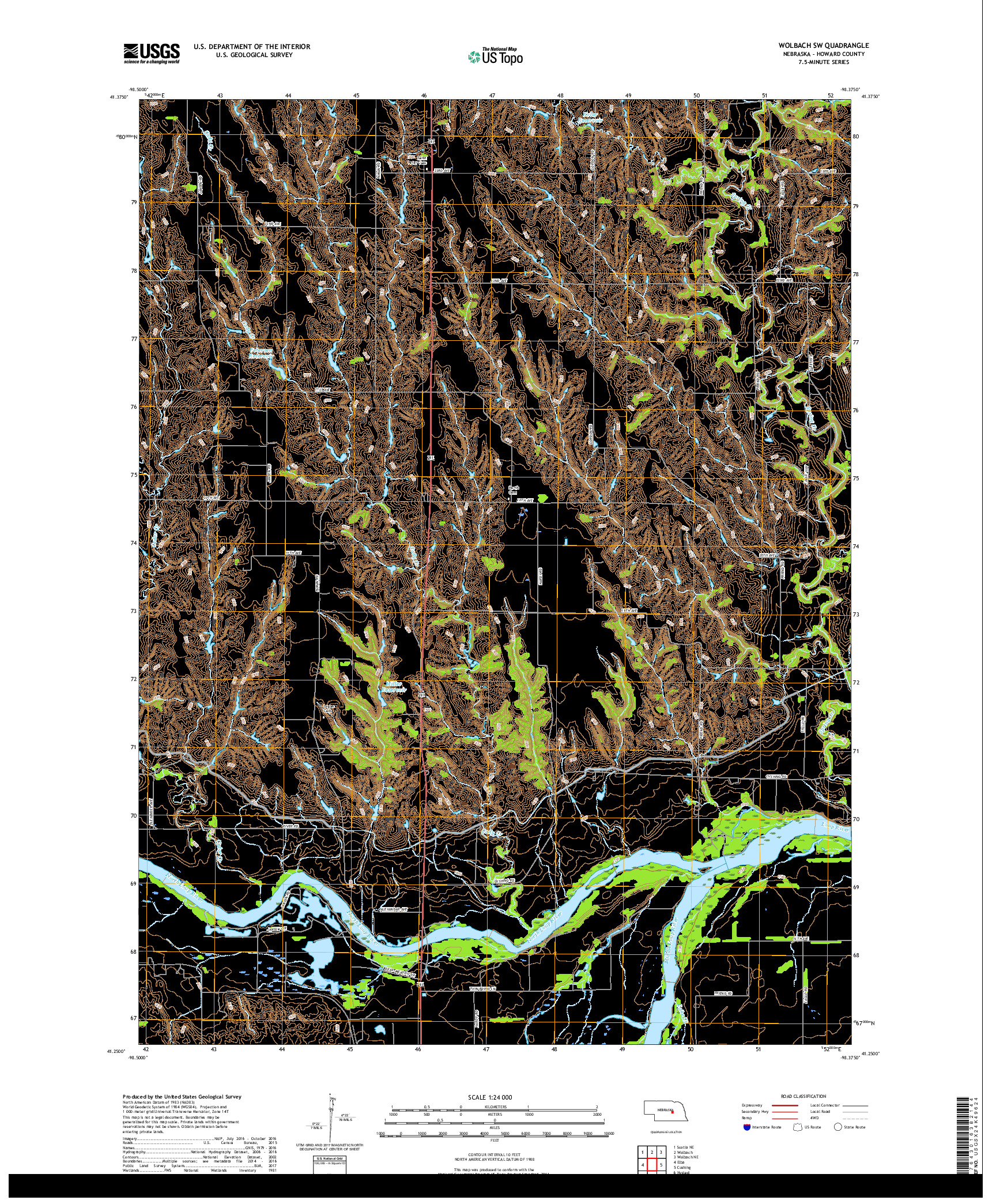 USGS US TOPO 7.5-MINUTE MAP FOR WOLBACH SW, NE 2017