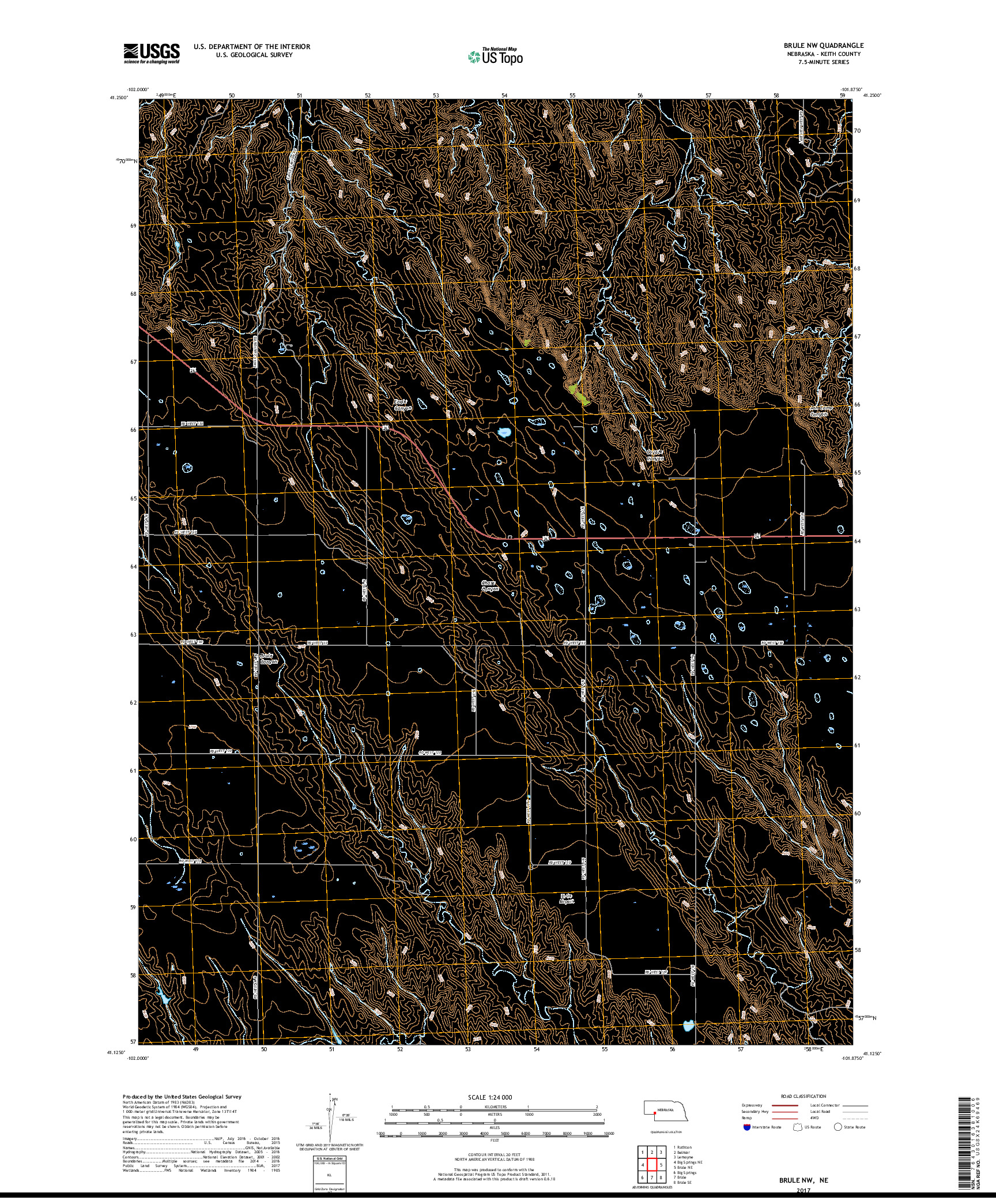 USGS US TOPO 7.5-MINUTE MAP FOR BRULE NW, NE 2017