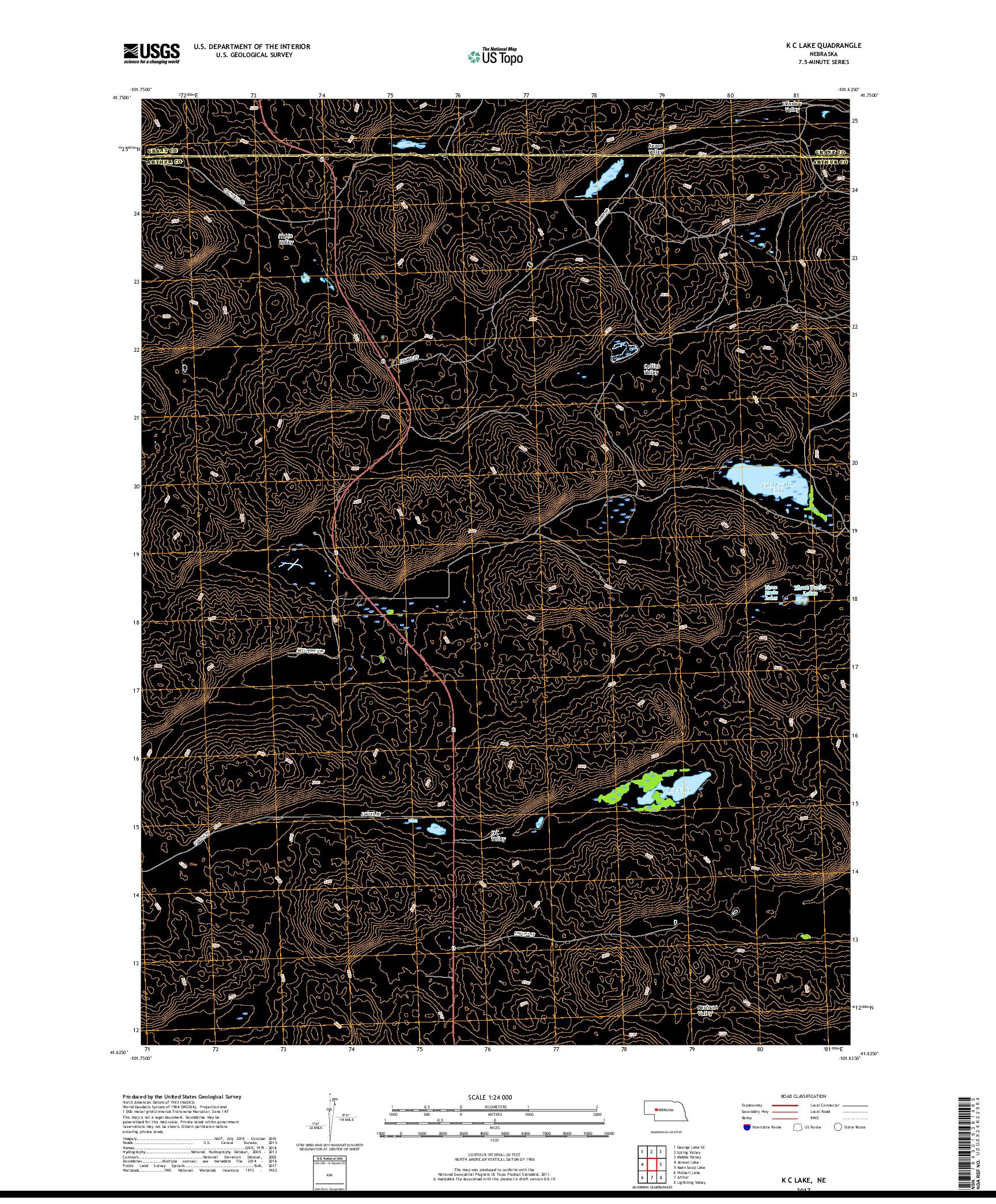 USGS US TOPO 7.5-MINUTE MAP FOR K C LAKE, NE 2017