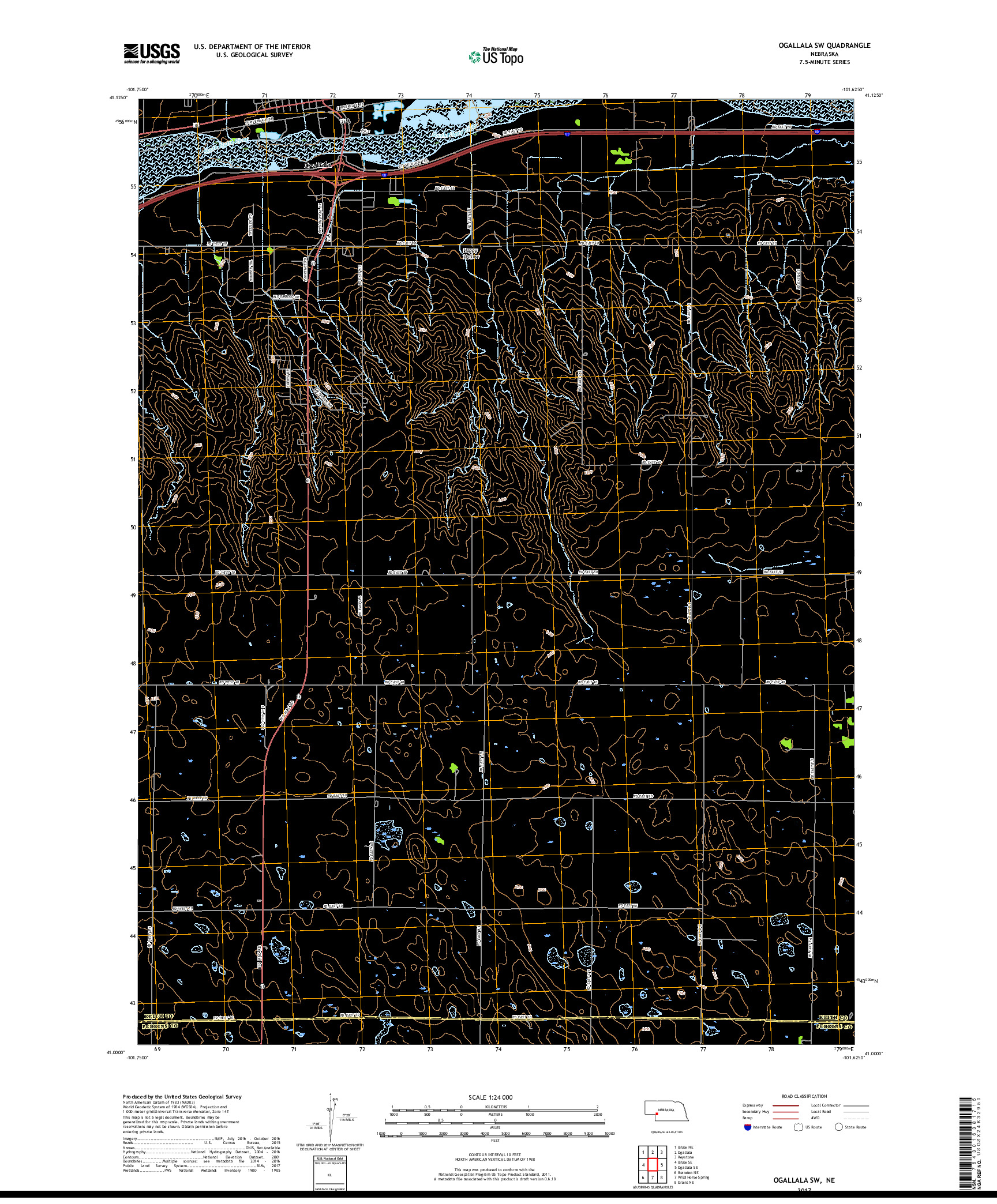 USGS US TOPO 7.5-MINUTE MAP FOR OGALLALA SW, NE 2017