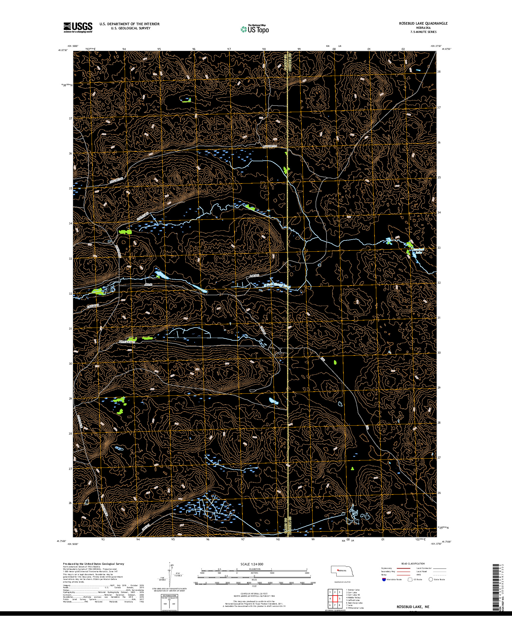 USGS US TOPO 7.5-MINUTE MAP FOR ROSEBUD LAKE, NE 2017