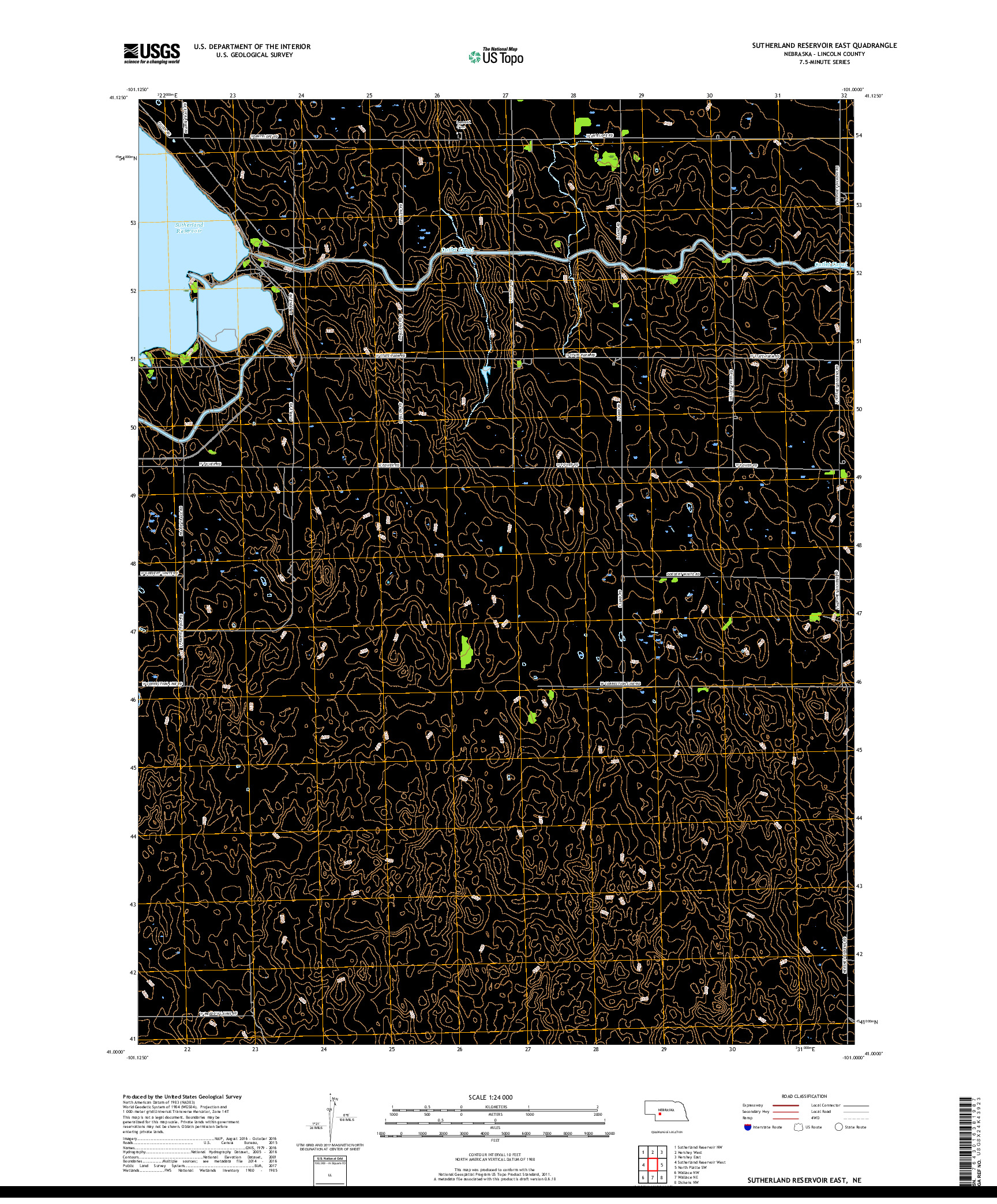 USGS US TOPO 7.5-MINUTE MAP FOR SUTHERLAND RESERVOIR EAST, NE 2017