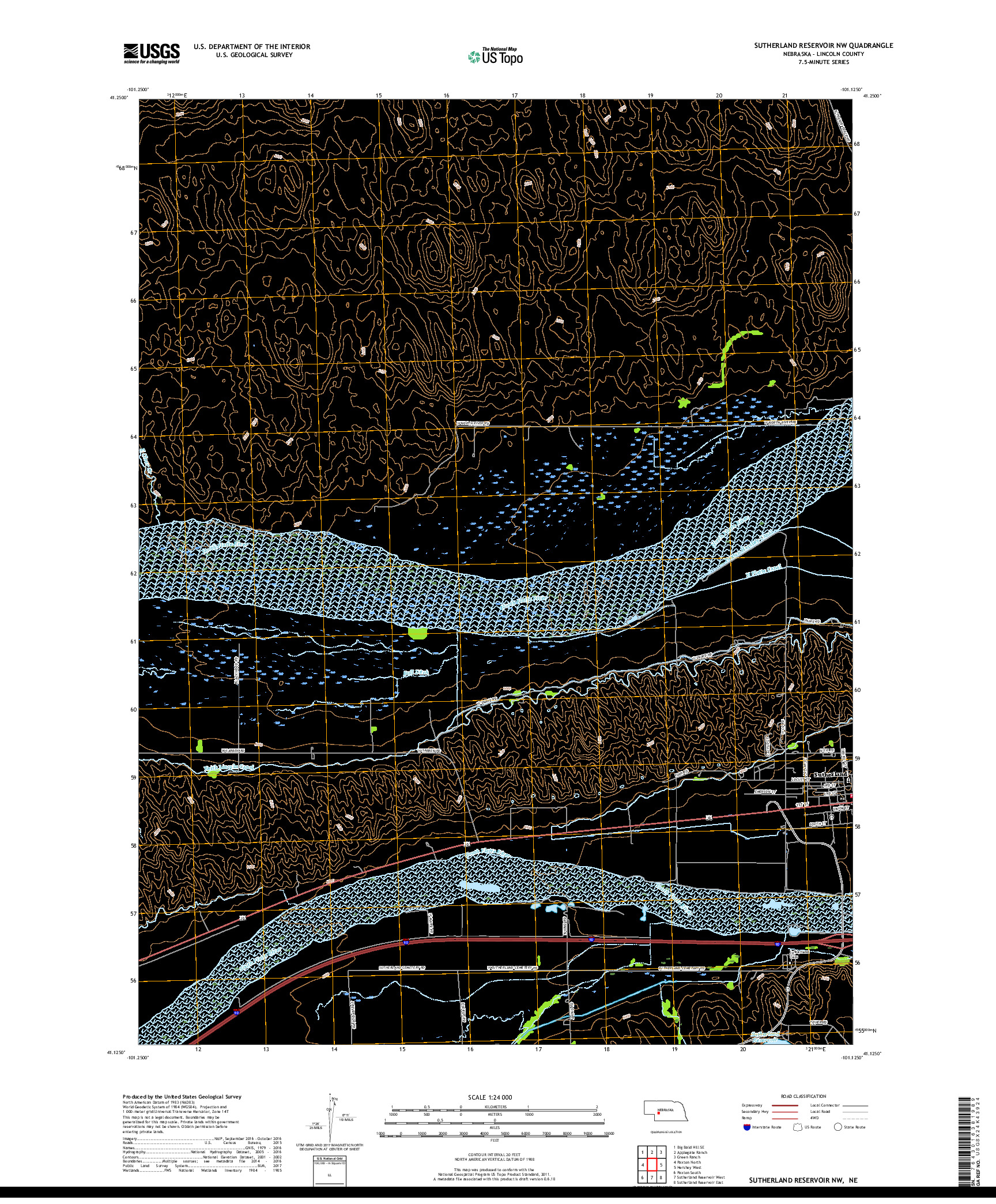 USGS US TOPO 7.5-MINUTE MAP FOR SUTHERLAND RESERVOIR NW, NE 2017