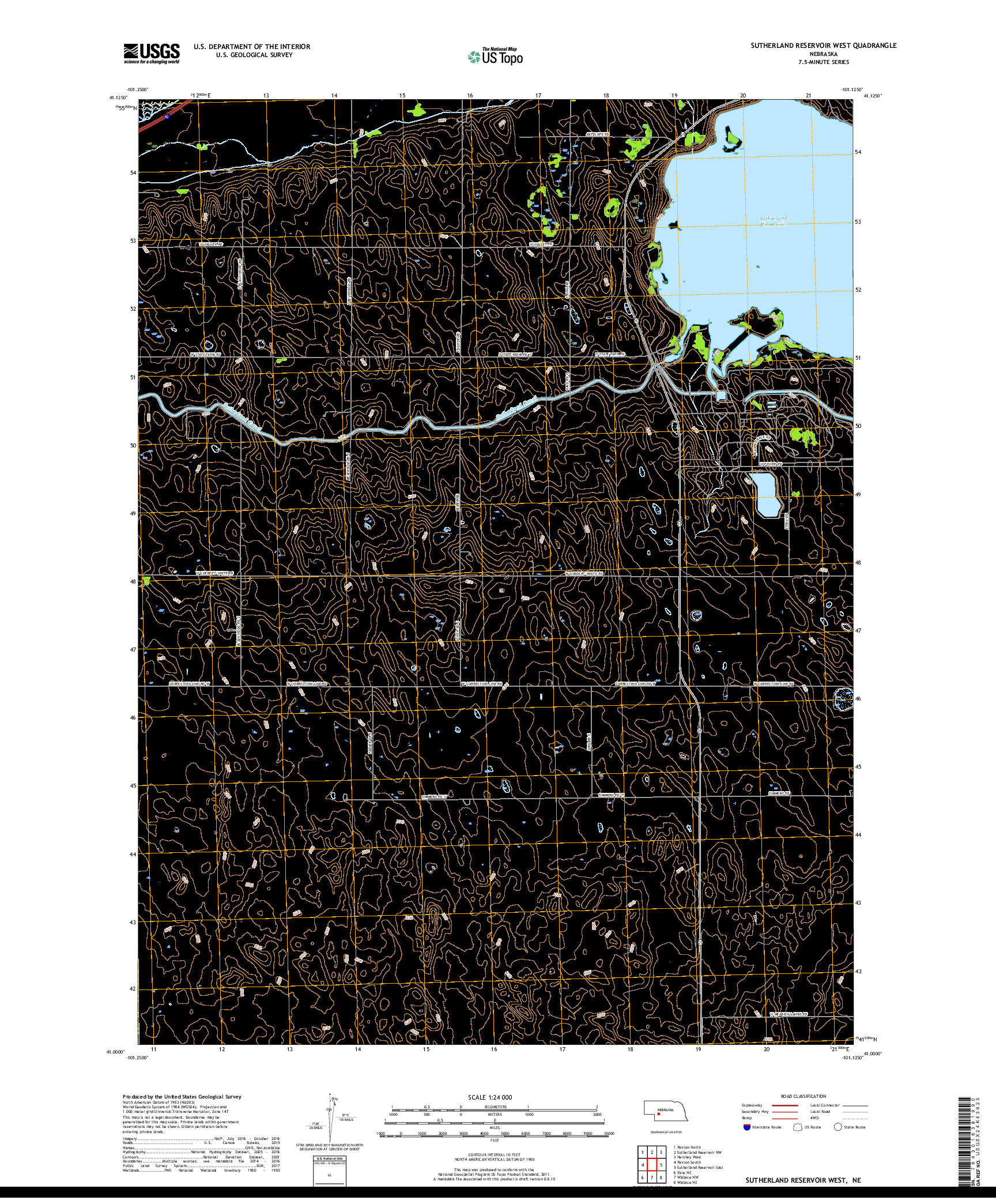 USGS US TOPO 7.5-MINUTE MAP FOR SUTHERLAND RESERVOIR WEST, NE 2017