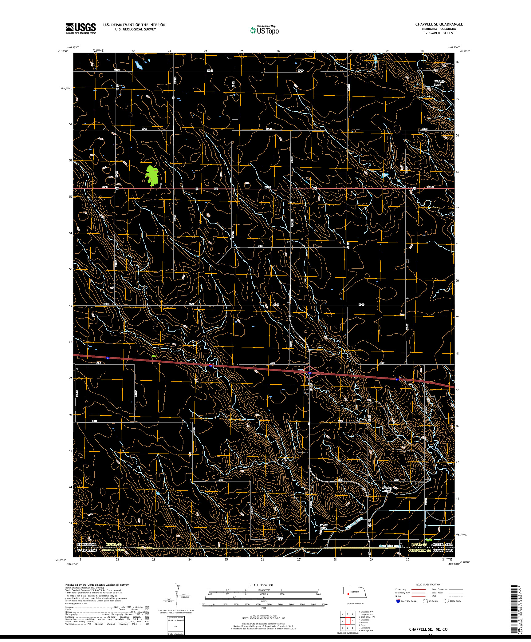 USGS US TOPO 7.5-MINUTE MAP FOR CHAPPELL SE, NE,CO 2017