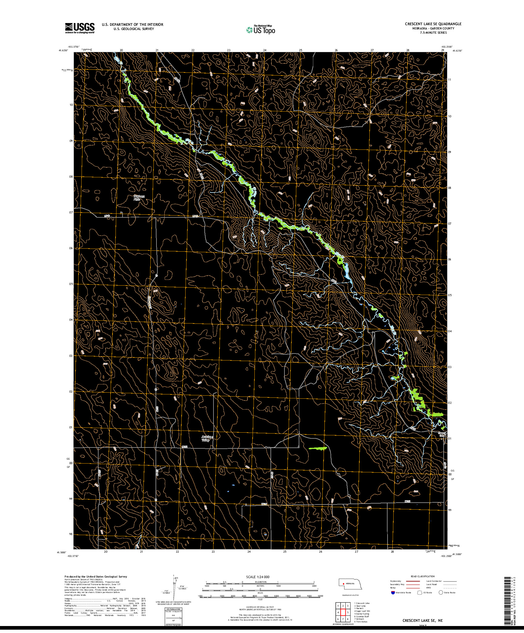 USGS US TOPO 7.5-MINUTE MAP FOR CRESCENT LAKE SE, NE 2017