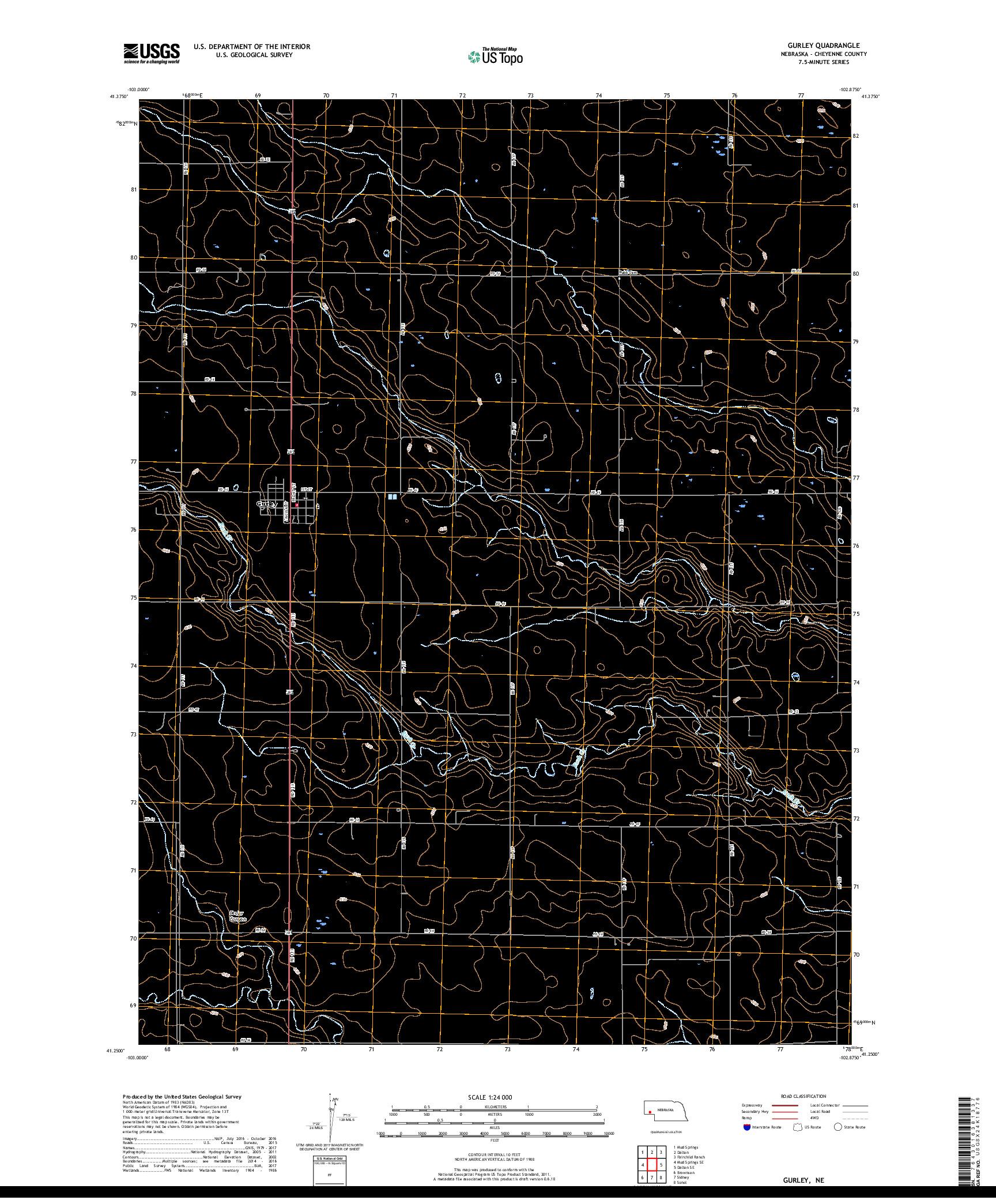 USGS US TOPO 7.5-MINUTE MAP FOR GURLEY, NE 2017