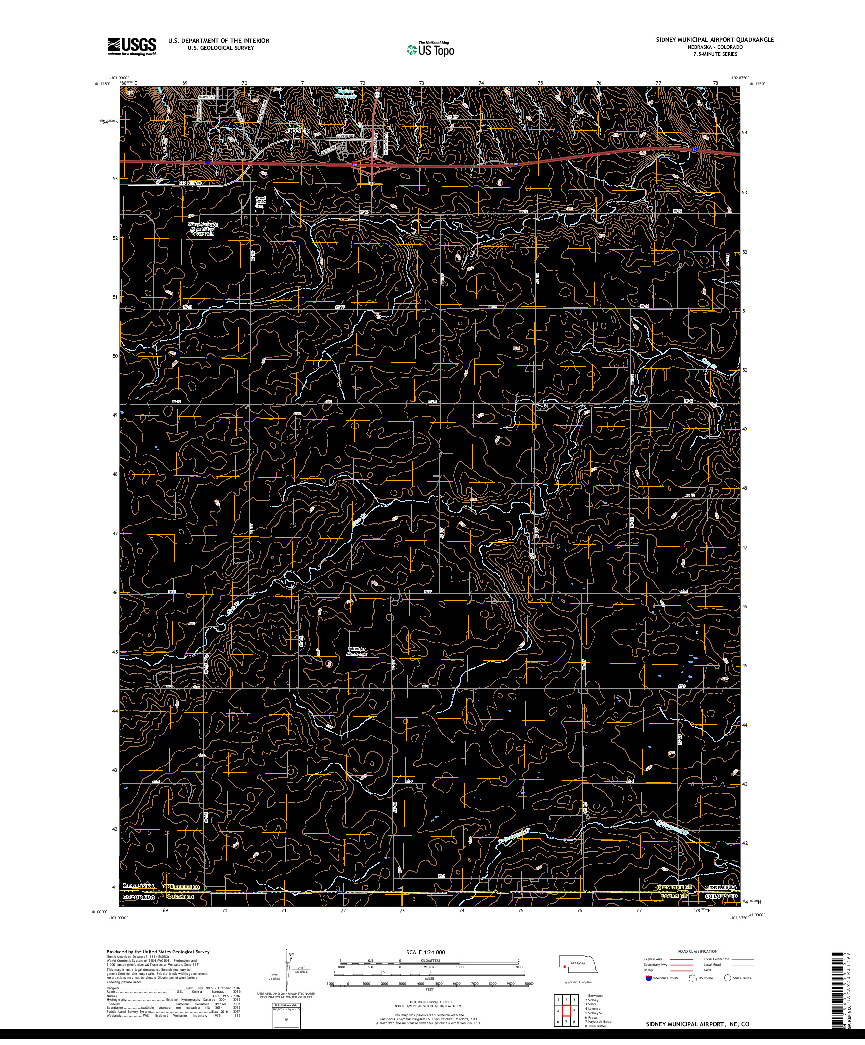 USGS US TOPO 7.5-MINUTE MAP FOR SIDNEY MUNICIPAL AIRPORT, NE,CO 2017