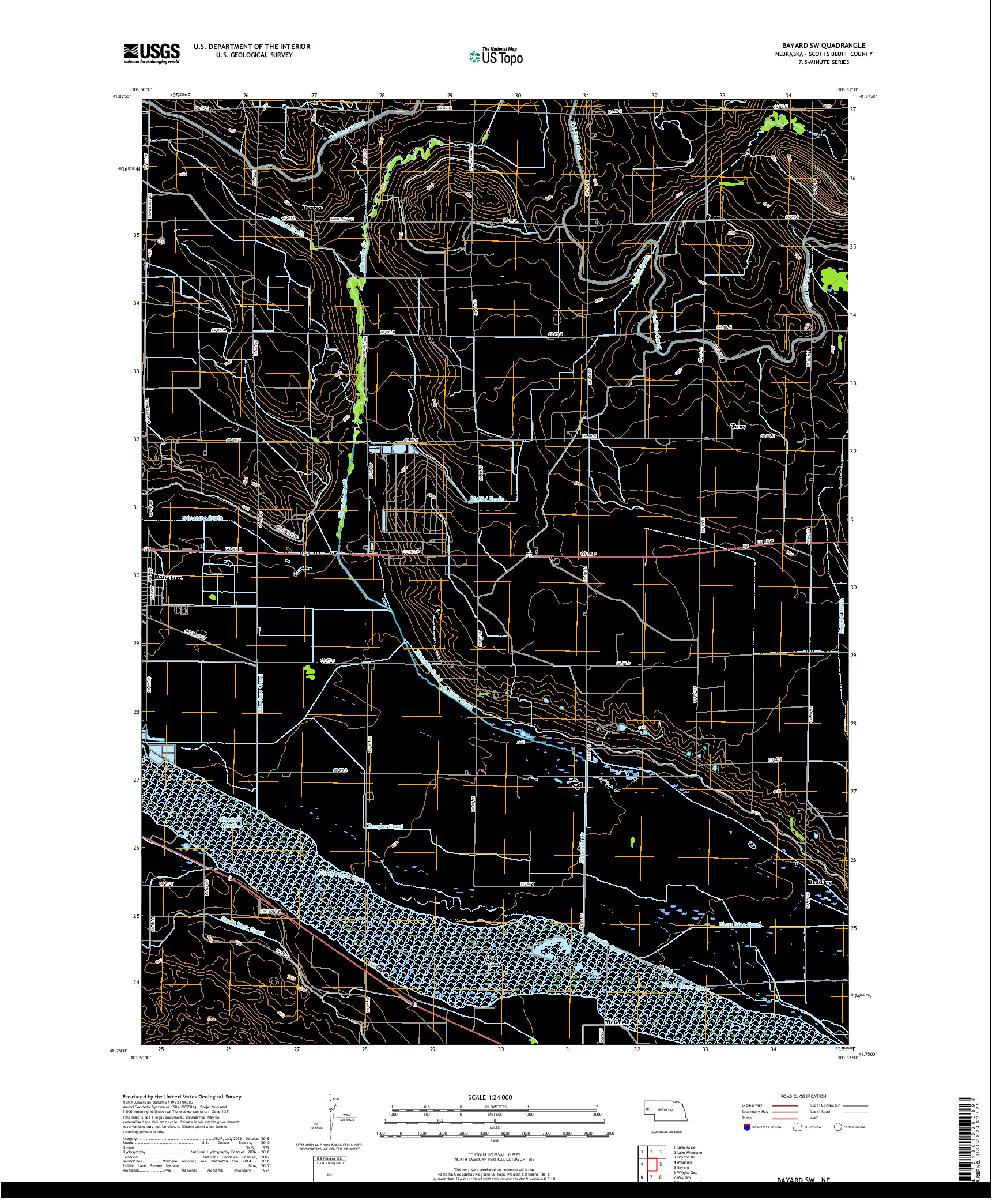 USGS US TOPO 7.5-MINUTE MAP FOR BAYARD SW, NE 2017