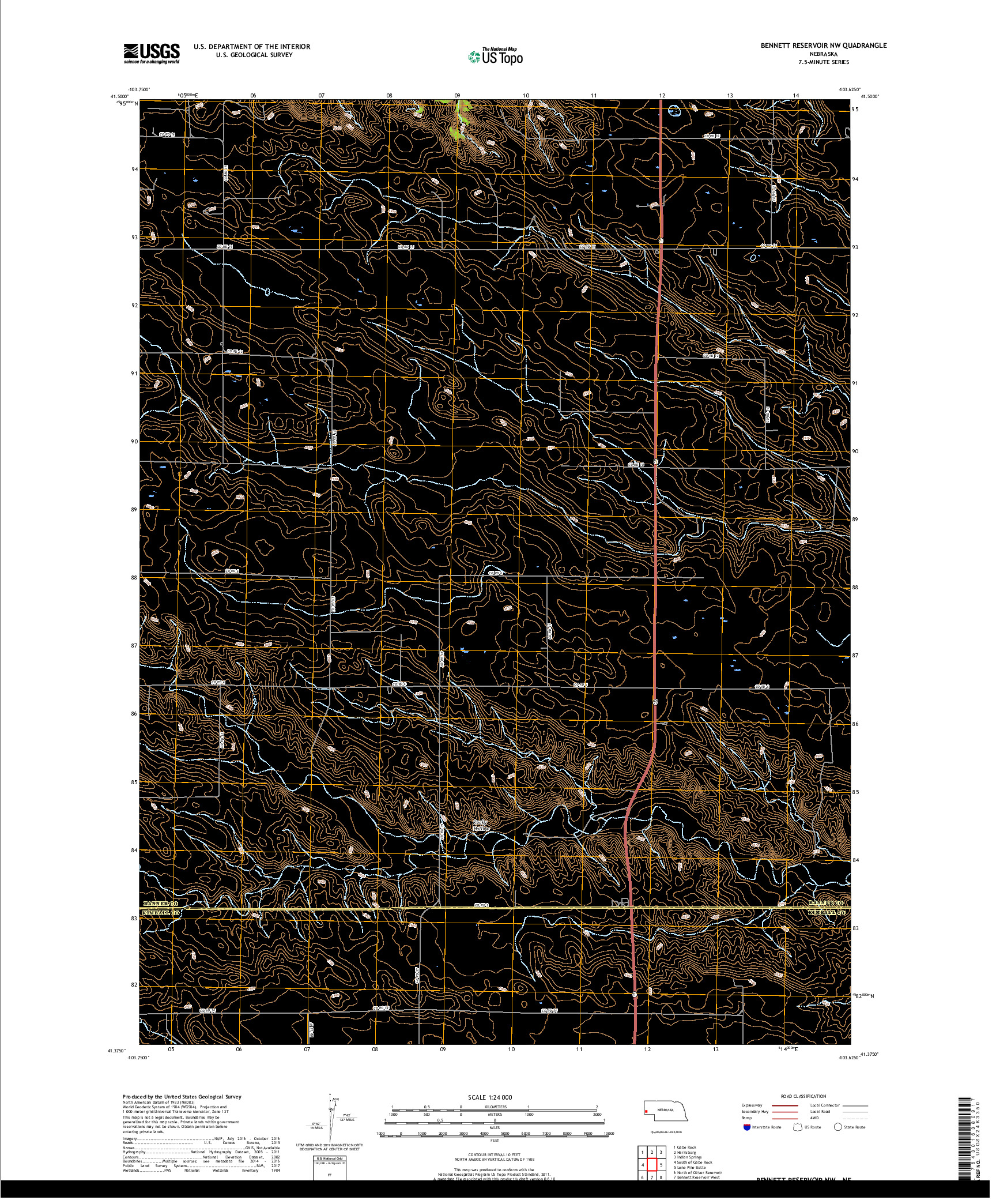 USGS US TOPO 7.5-MINUTE MAP FOR BENNETT RESERVOIR NW, NE 2017