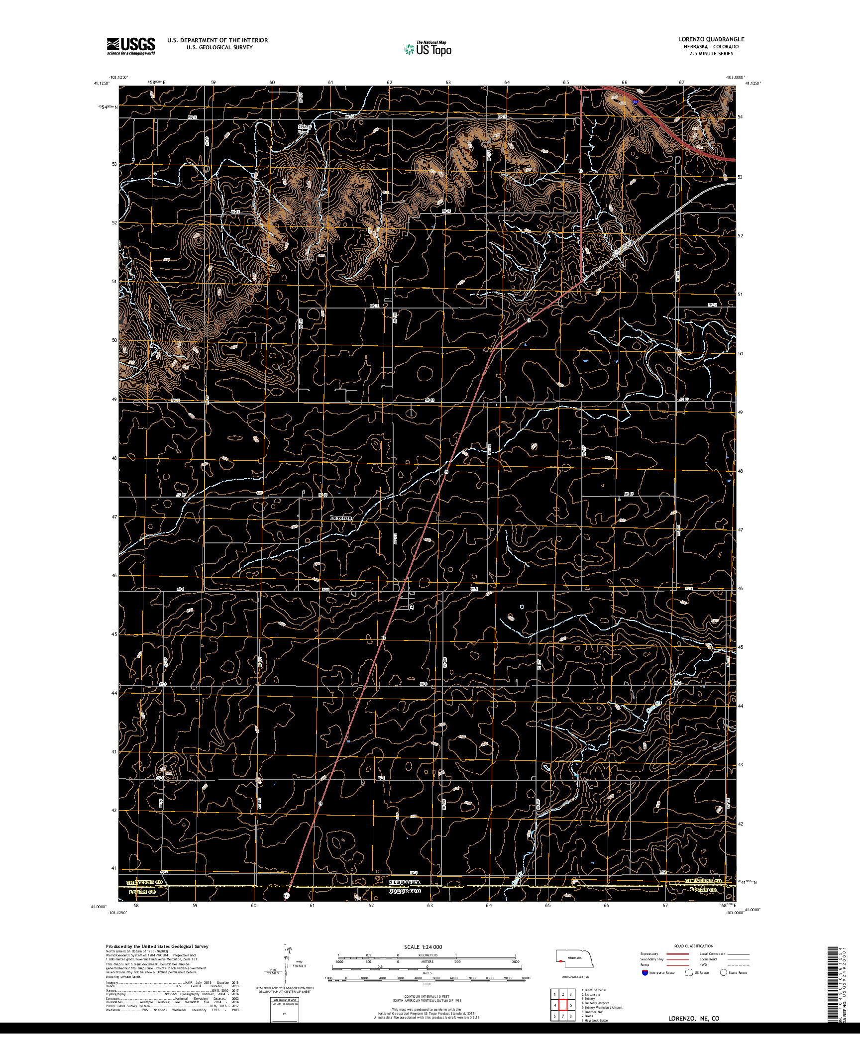 USGS US TOPO 7.5-MINUTE MAP FOR LORENZO, NE,CO 2017