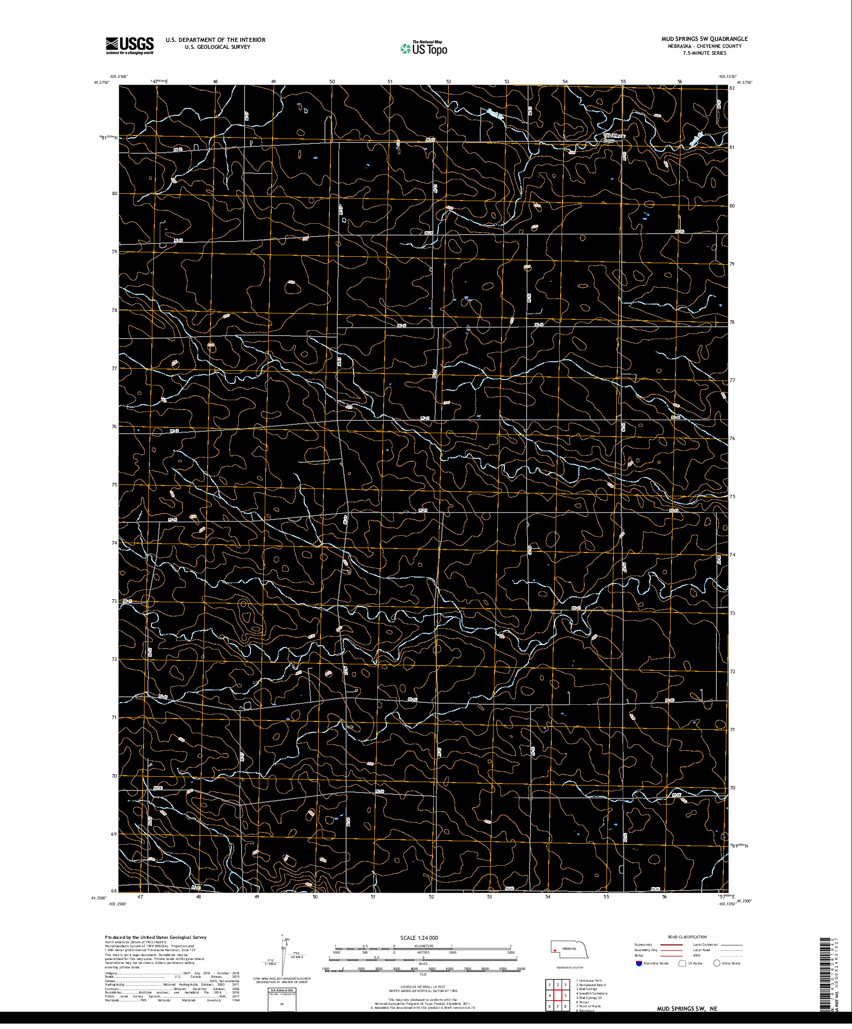 USGS US TOPO 7.5-MINUTE MAP FOR MUD SPRINGS SW, NE 2017