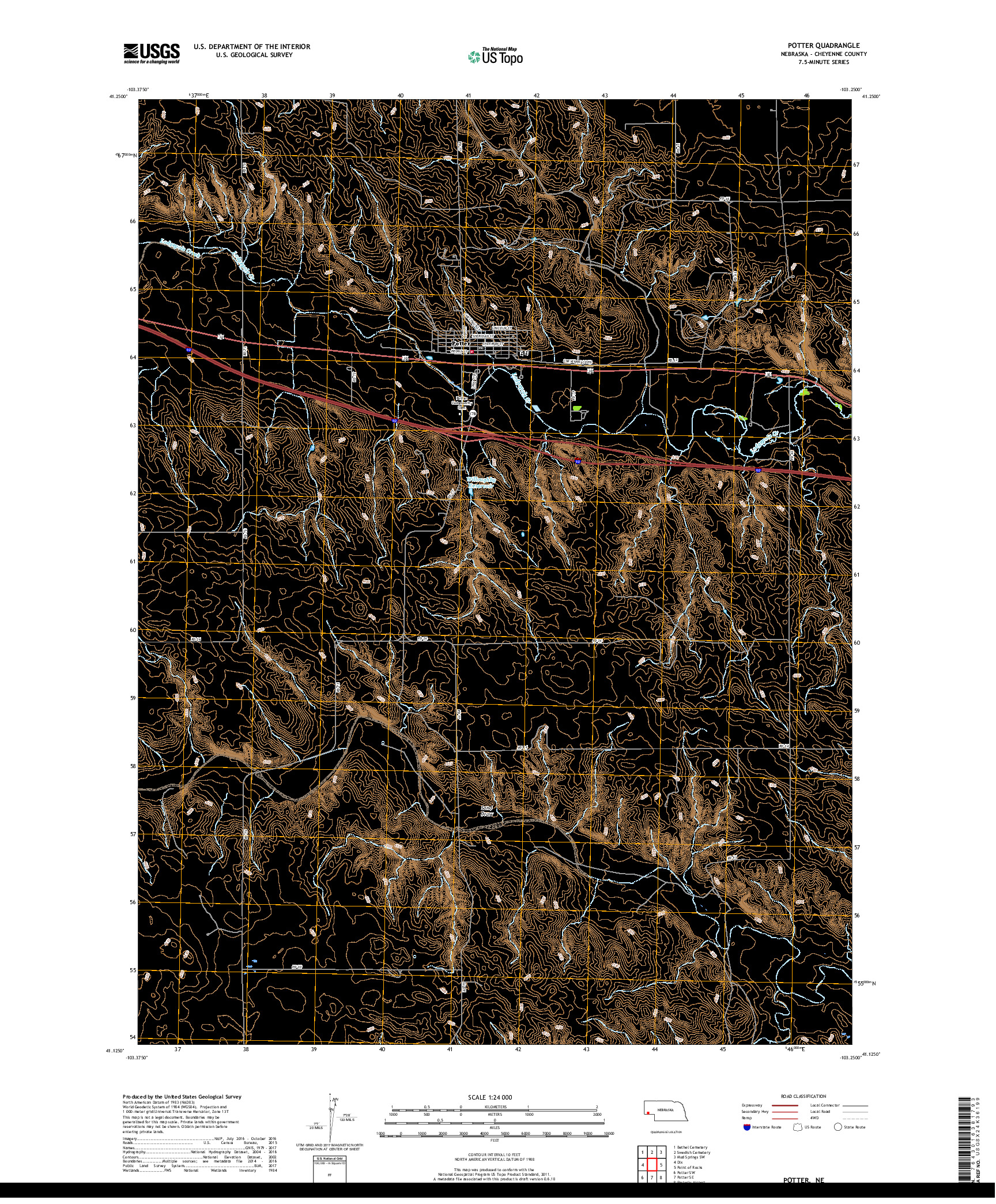 USGS US TOPO 7.5-MINUTE MAP FOR POTTER, NE 2017