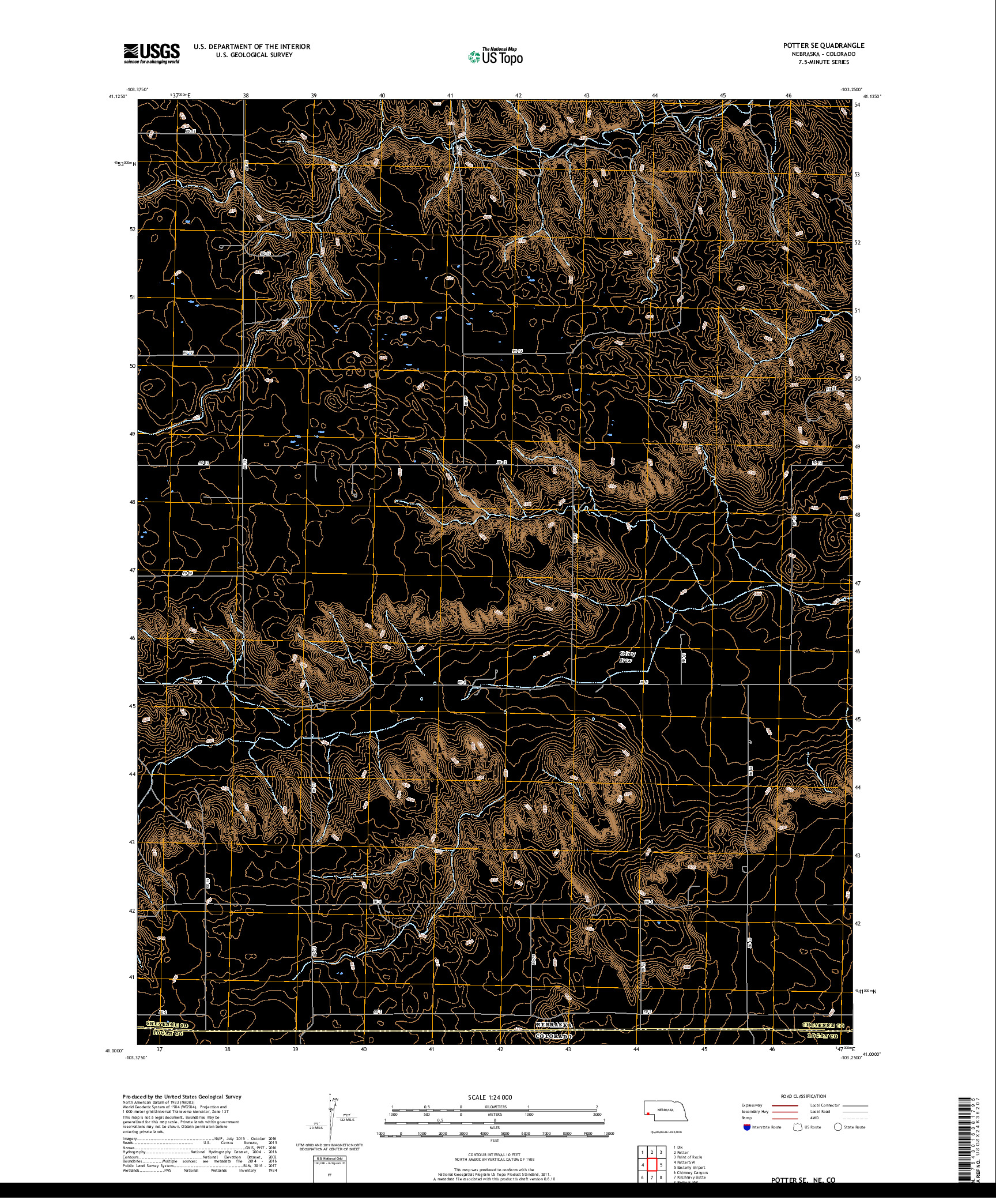 USGS US TOPO 7.5-MINUTE MAP FOR POTTER SE, NE,CO 2017