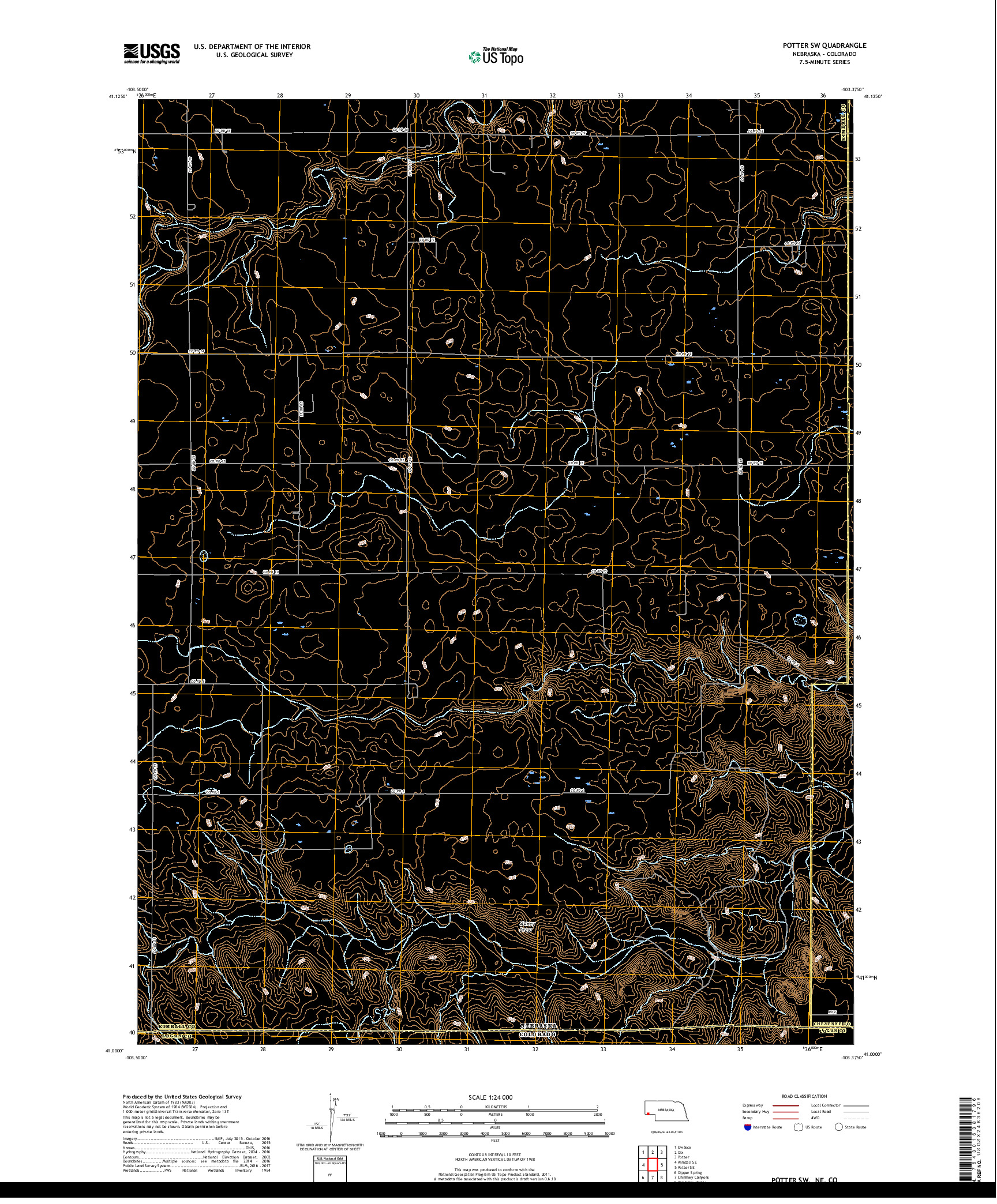 USGS US TOPO 7.5-MINUTE MAP FOR POTTER SW, NE,CO 2017