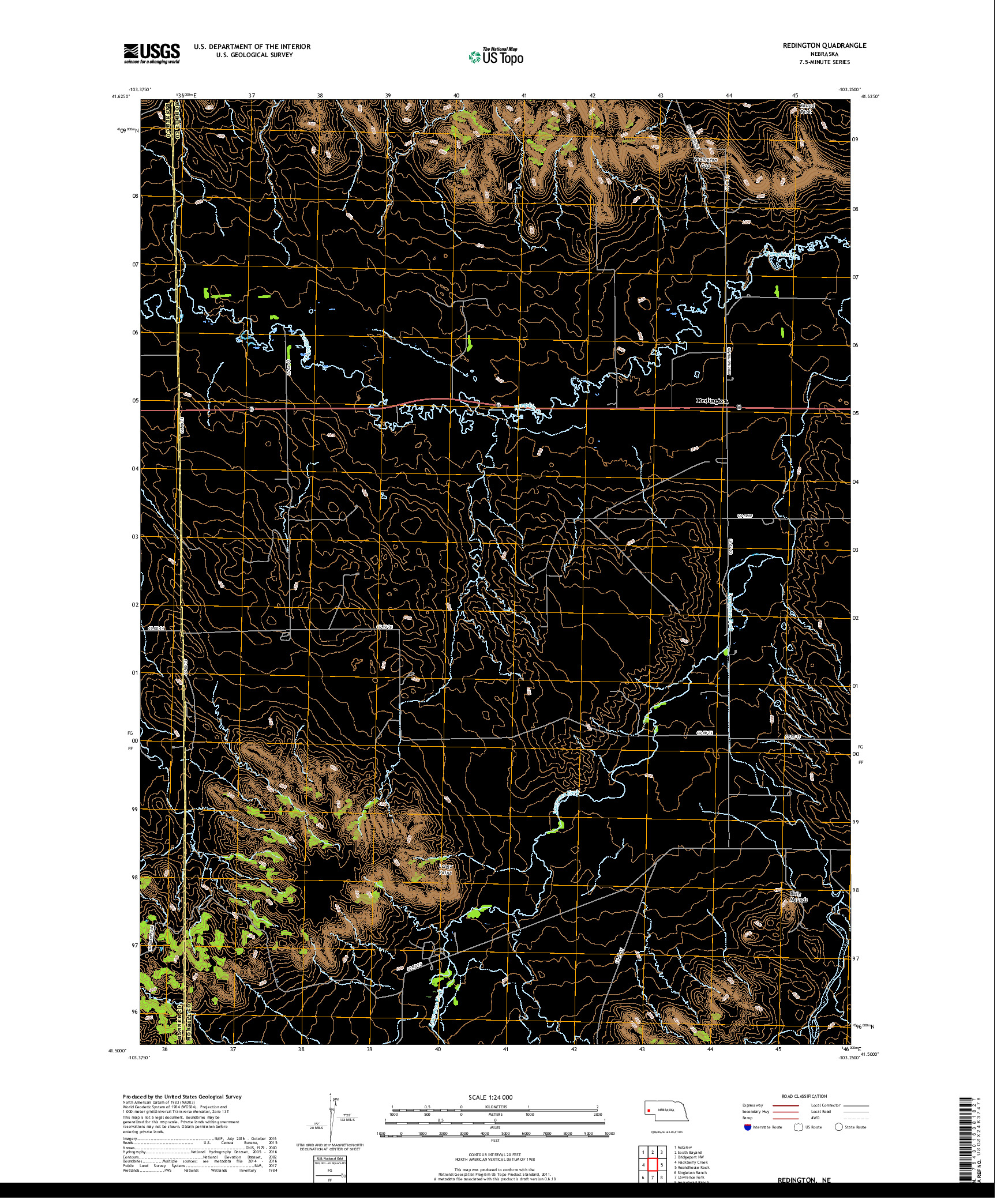 USGS US TOPO 7.5-MINUTE MAP FOR REDINGTON, NE 2017
