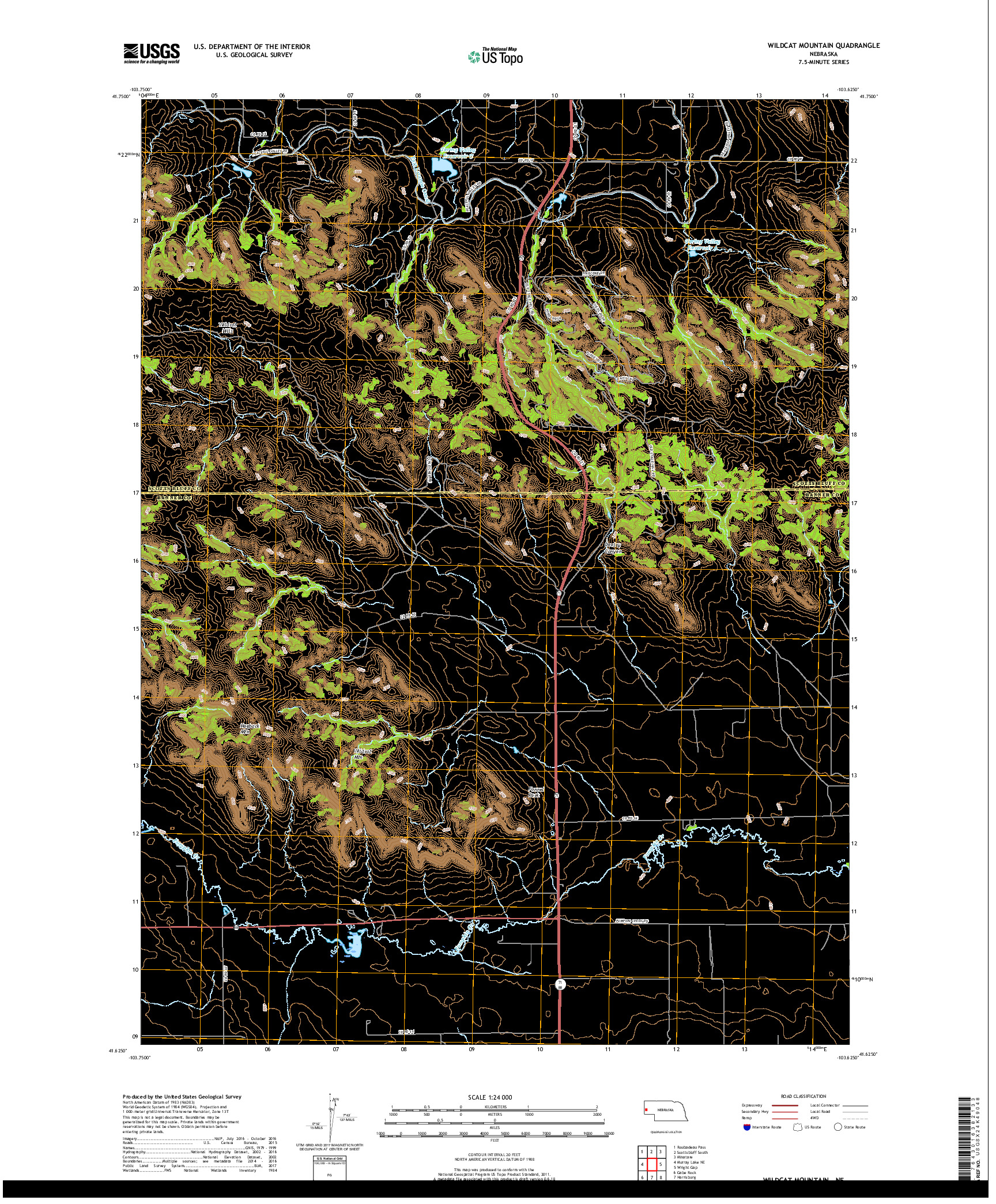 USGS US TOPO 7.5-MINUTE MAP FOR WILDCAT MOUNTAIN, NE 2017