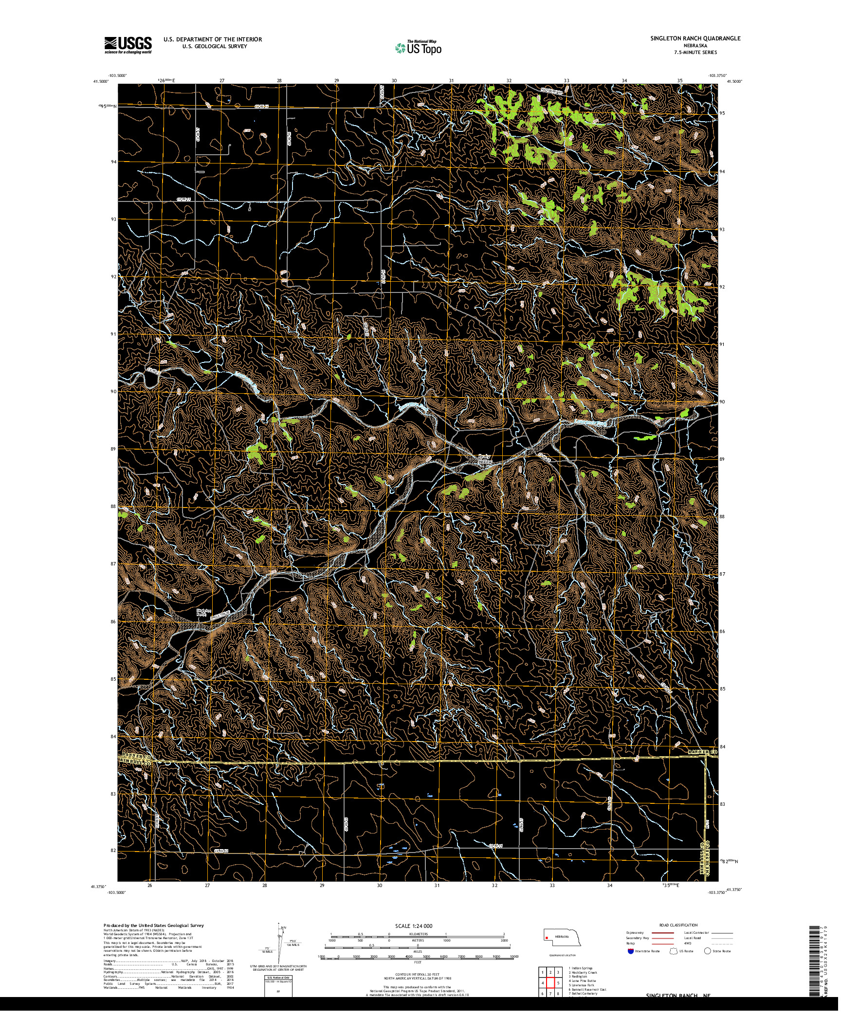 USGS US TOPO 7.5-MINUTE MAP FOR SINGLETON RANCH, NE 2017