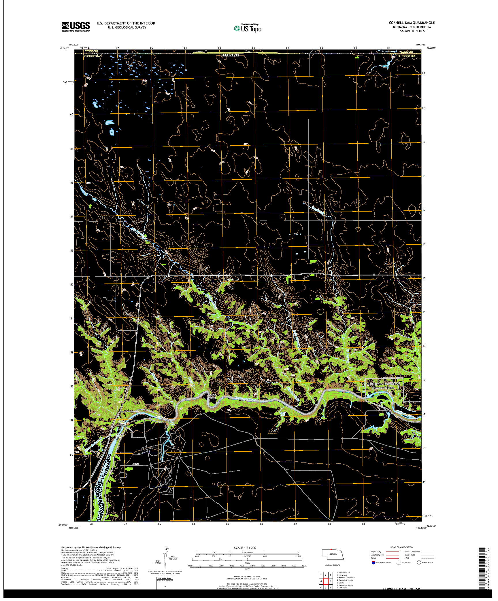 USGS US TOPO 7.5-MINUTE MAP FOR CORNELL DAM, NE,SD 2017