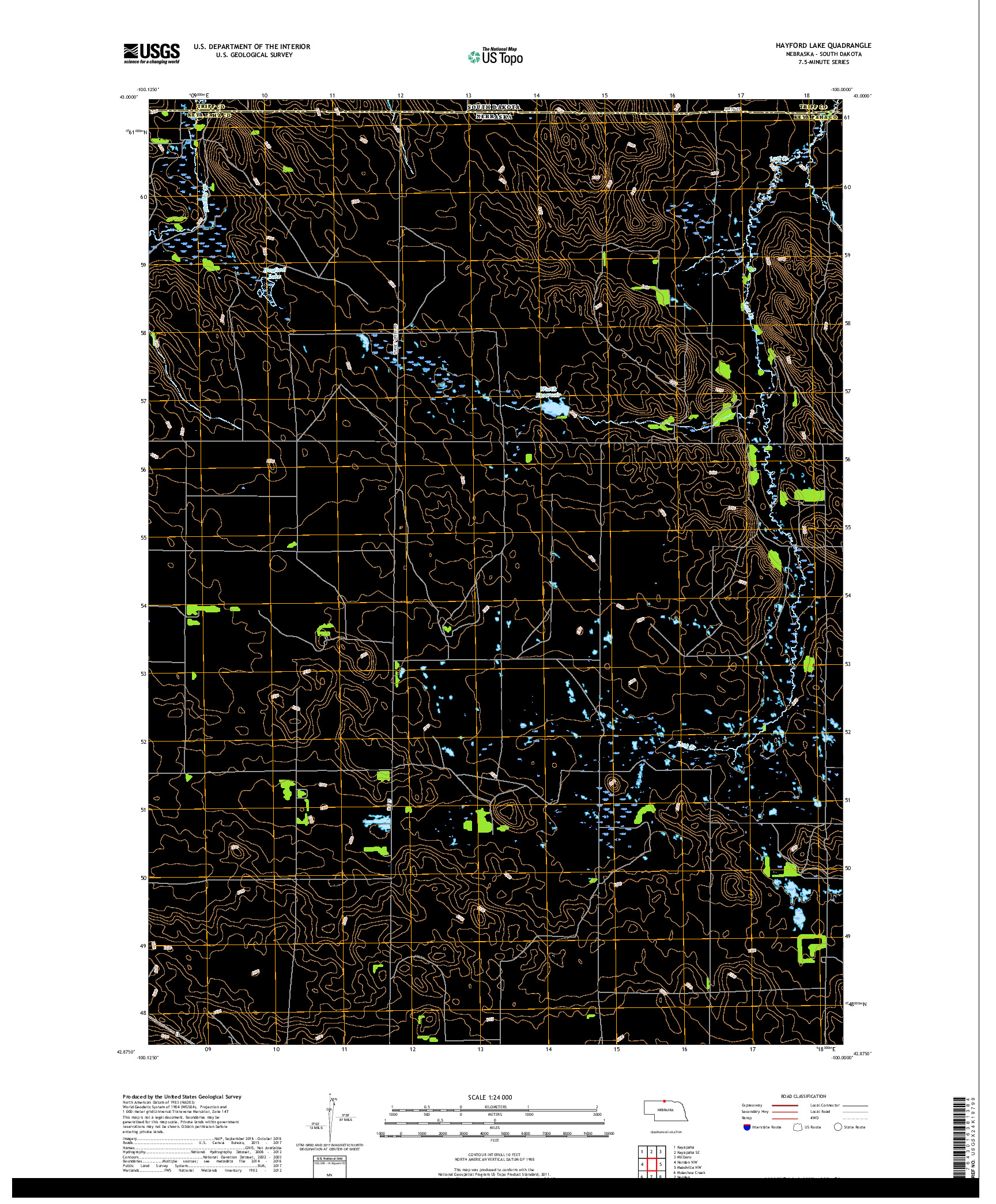 USGS US TOPO 7.5-MINUTE MAP FOR HAYFORD LAKE, NE,SD 2017