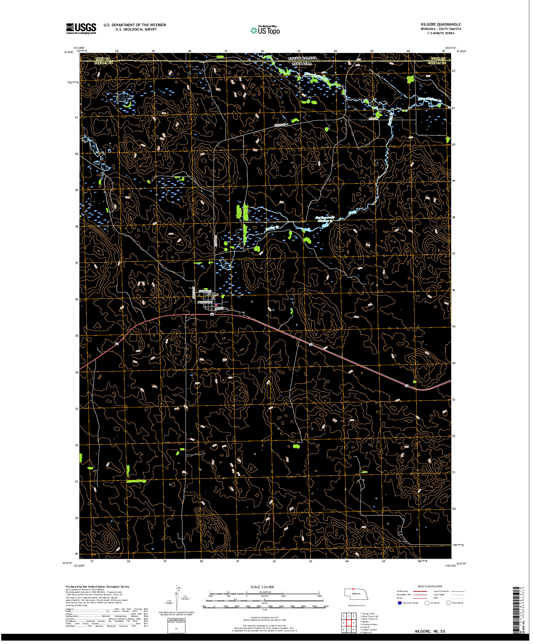 USGS US TOPO 7.5-MINUTE MAP FOR KILGORE, NE,SD 2017