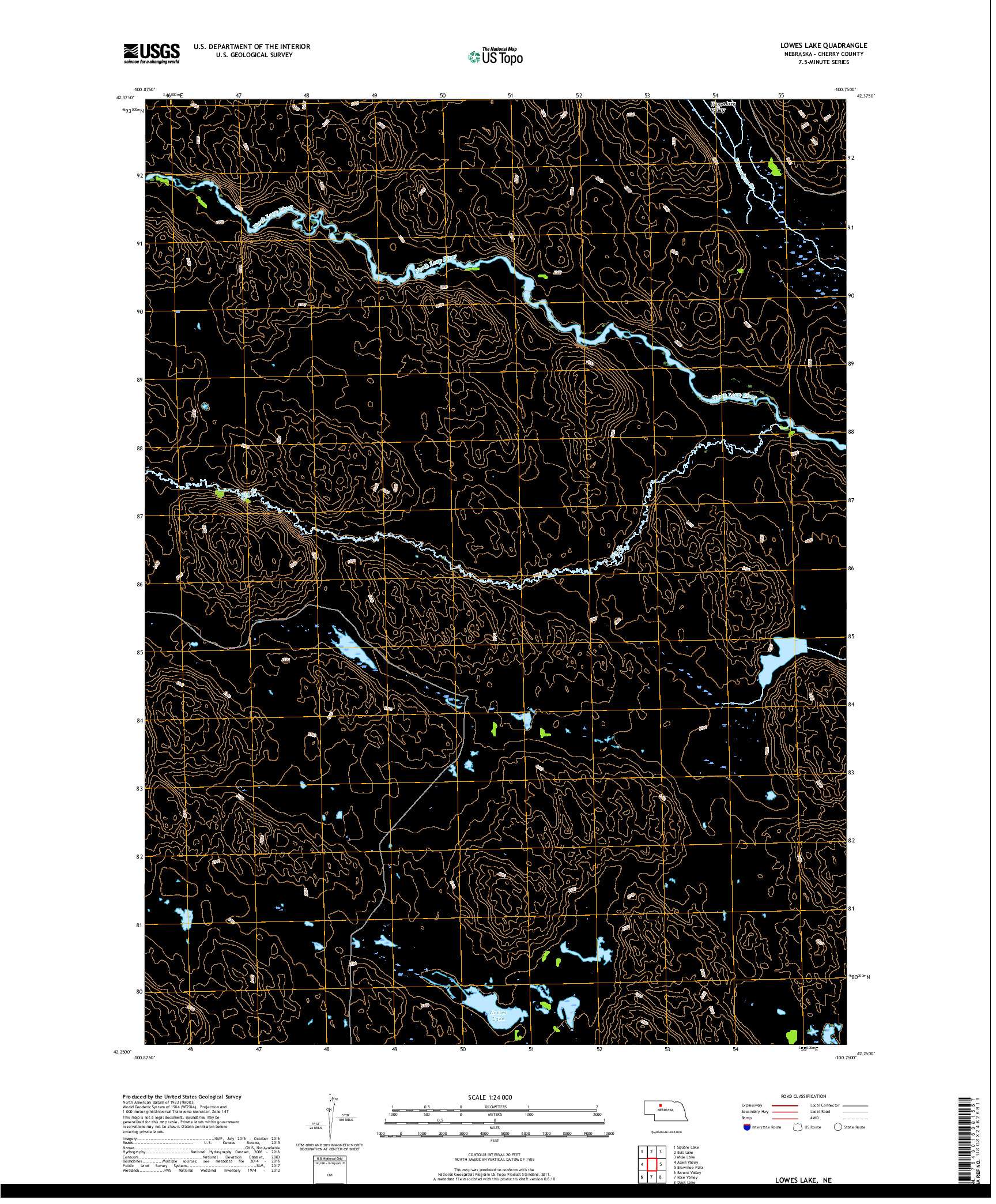 USGS US TOPO 7.5-MINUTE MAP FOR LOWES LAKE, NE 2017