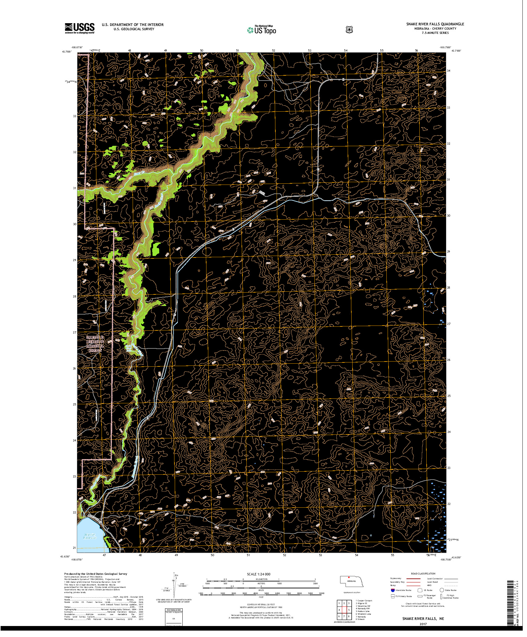 USGS US TOPO 7.5-MINUTE MAP FOR SNAKE RIVER FALLS, NE 2017