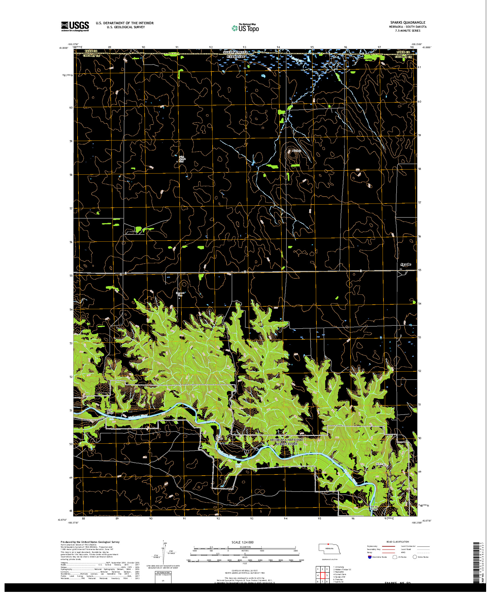 USGS US TOPO 7.5-MINUTE MAP FOR SPARKS, NE,SD 2017