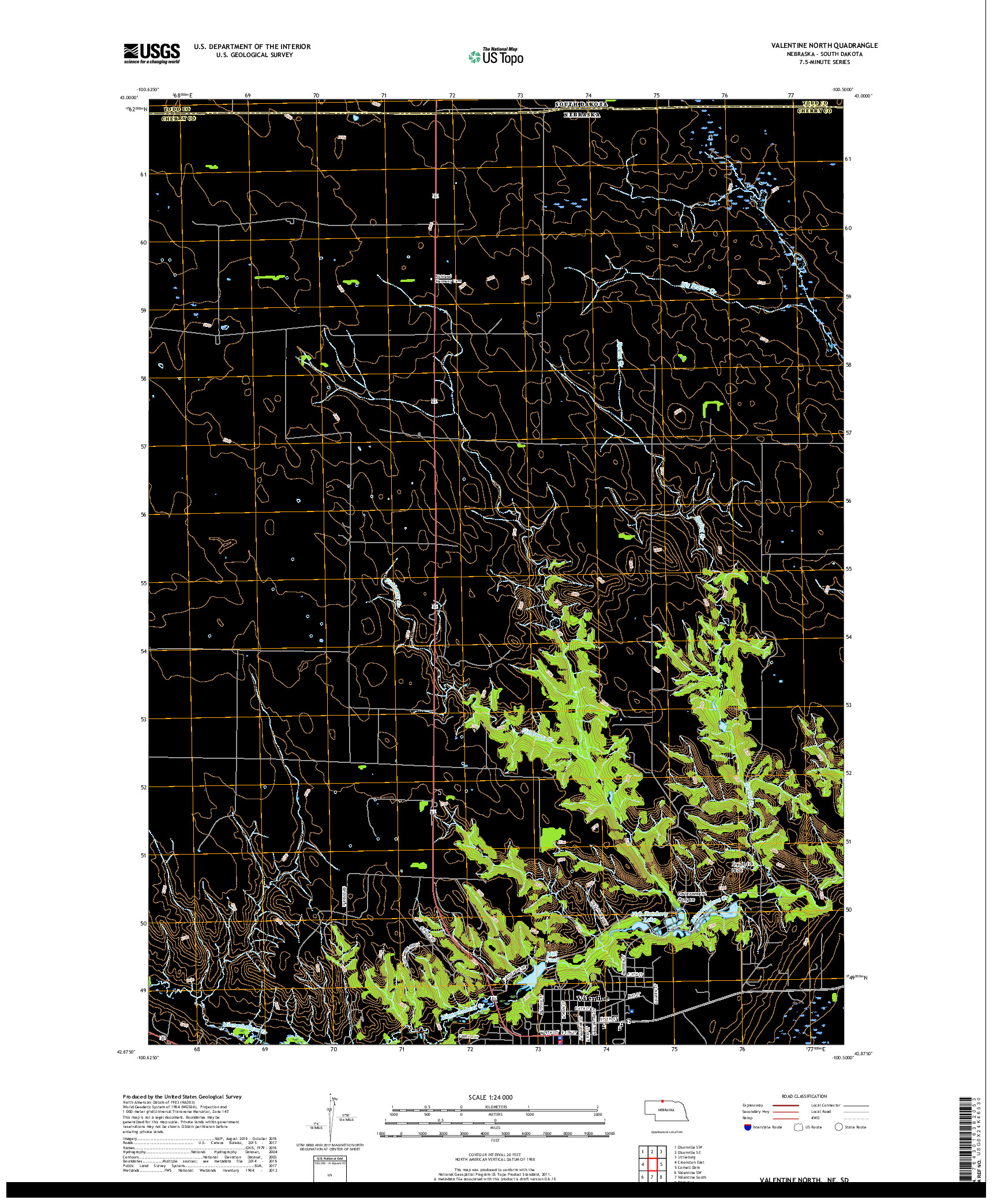 USGS US TOPO 7.5-MINUTE MAP FOR VALENTINE NORTH, NE,SD 2017