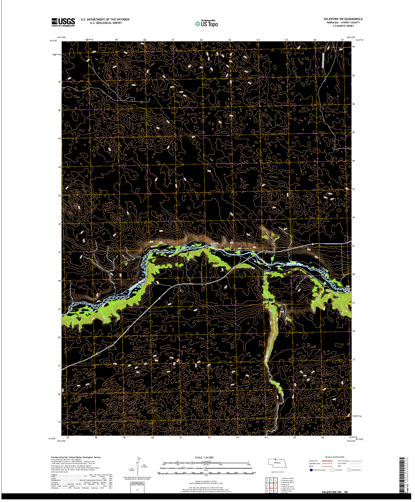 USGS US TOPO 7.5-MINUTE MAP FOR VALENTINE SW, NE 2017