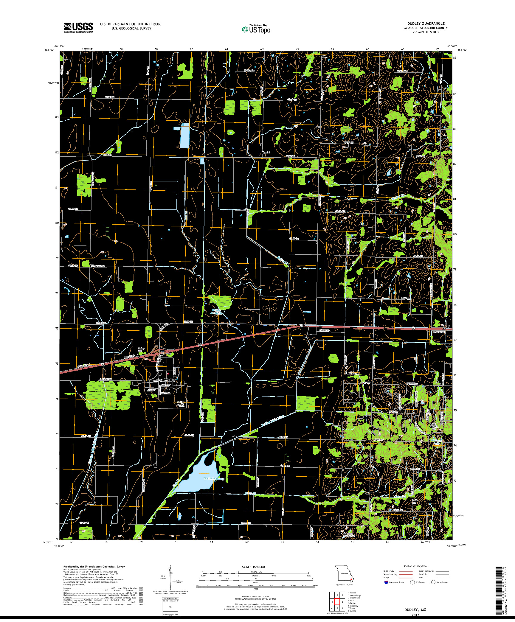 USGS US TOPO 7.5-MINUTE MAP FOR DUDLEY, MO 2017