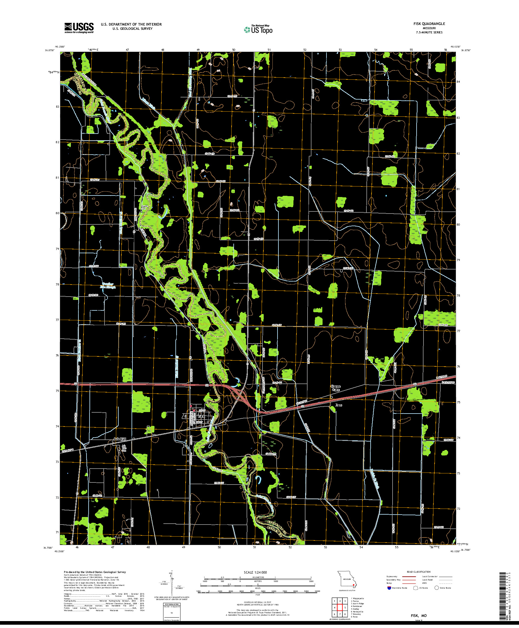 USGS US TOPO 7.5-MINUTE MAP FOR FISK, MO 2017